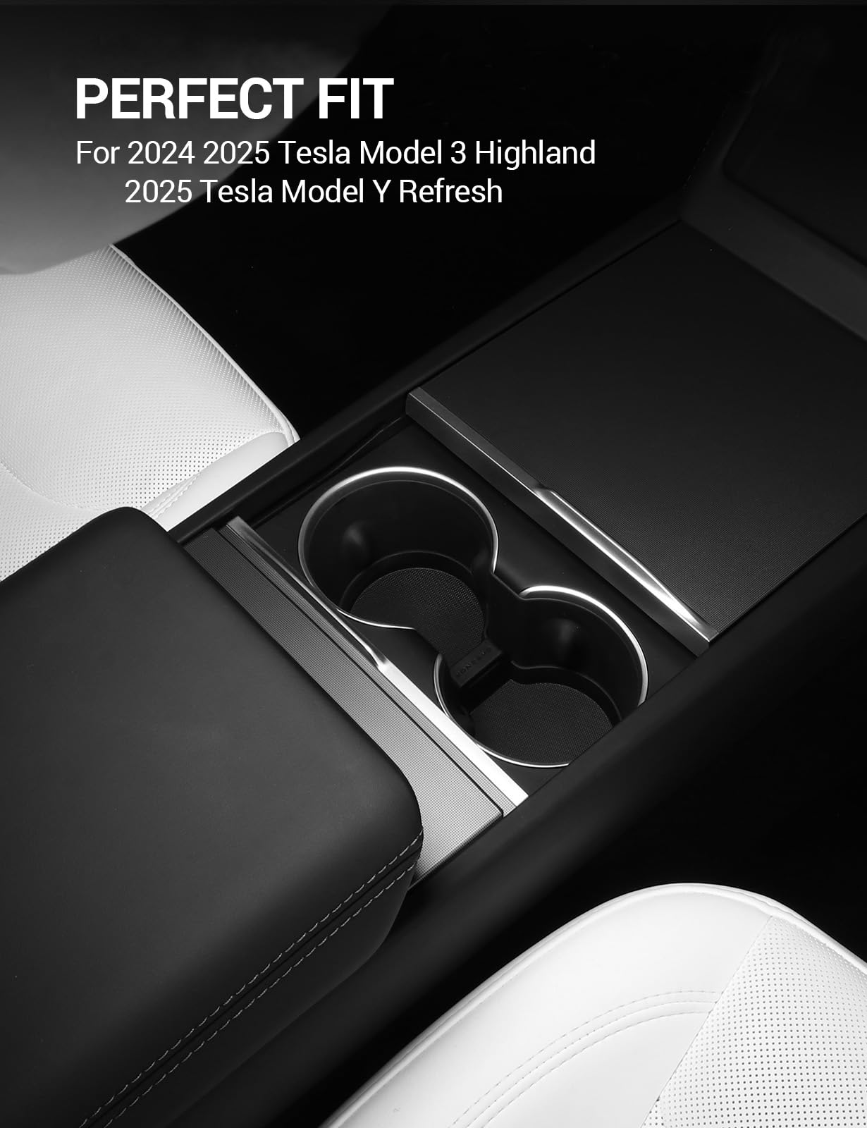 BASENOR 2024 2025 Tesla Model 3 Cup Holder Insert Mat for New Tesla Model Y 2025 Refresh (Juniper) TPE Center Console Mat for Model 3 Interior Accessories Highland
