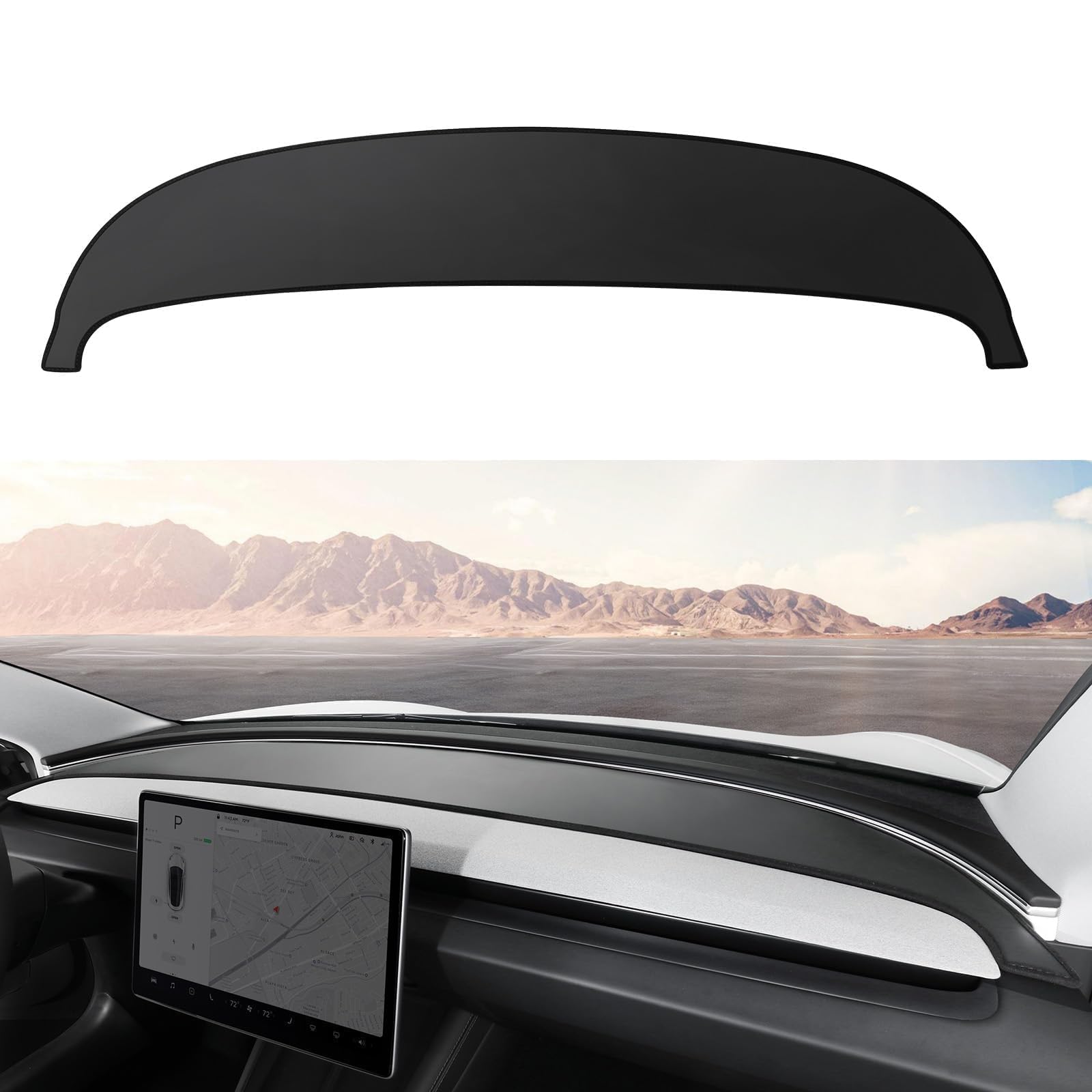 BASENOR Tesla Model 3 Highland Dashboard Cover Anti-Glare Leather Dashboard Pad Sun Protection Dash Mat for 2024 2025 Tesla Model 3 Decorative Interior Accessories Black