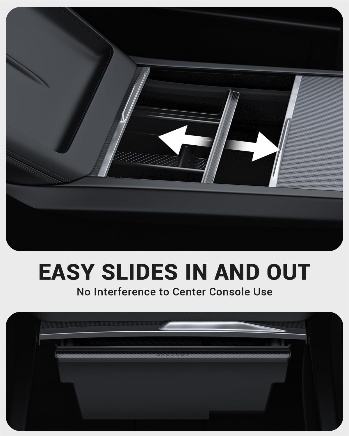 BASENOR Center Console Organizer Tray (Carbon Edition) Compatible with Tesla Model 3 Highland 2024 2025 Tesla Model Y 2025 Refresh (Juniper), Hidden Storage Box Interior Accessories