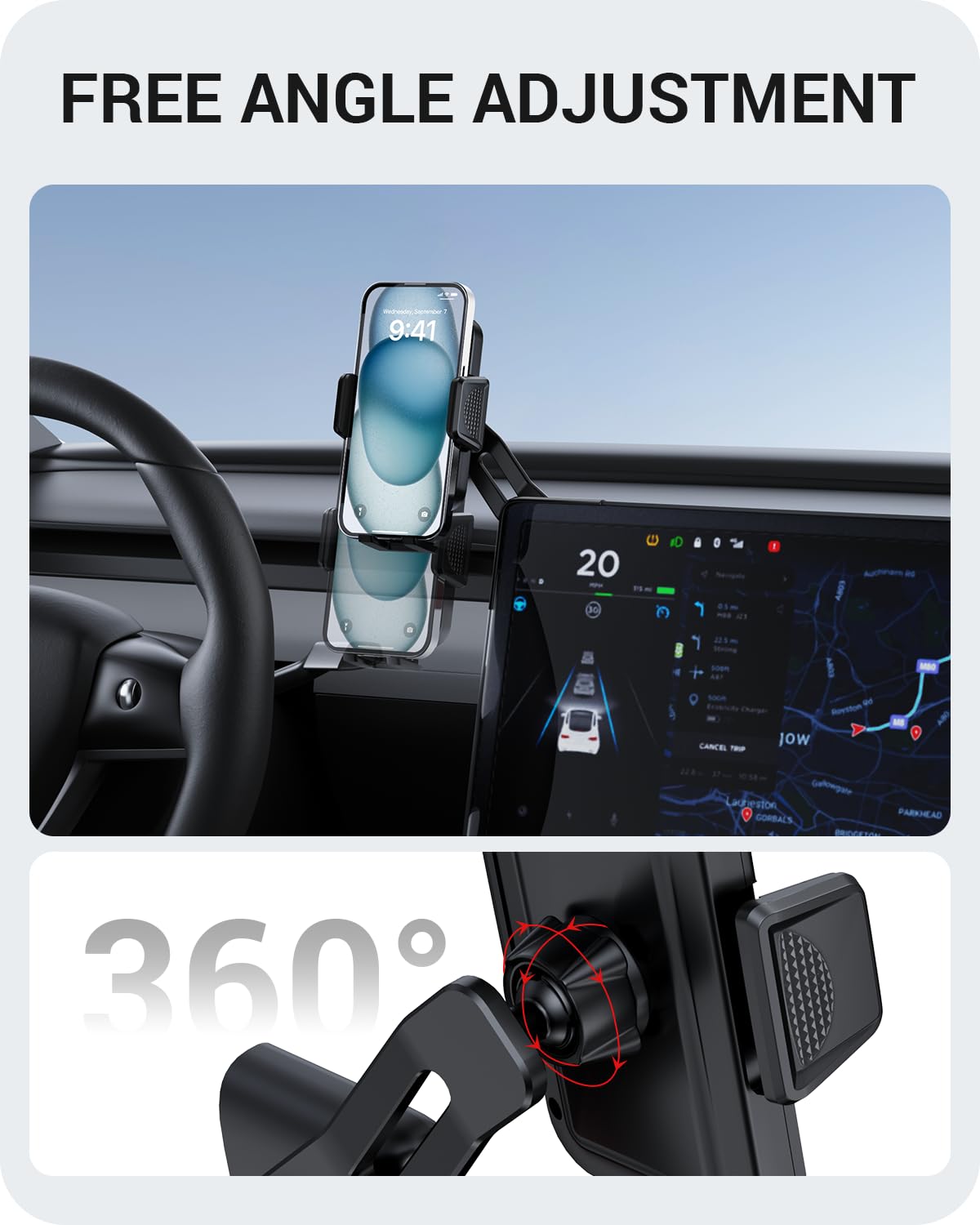 2025-2026 Tesla Model 3 Highland & Model Y Juniper Phone Mount - 360° Strong Adhesion | BASENOR