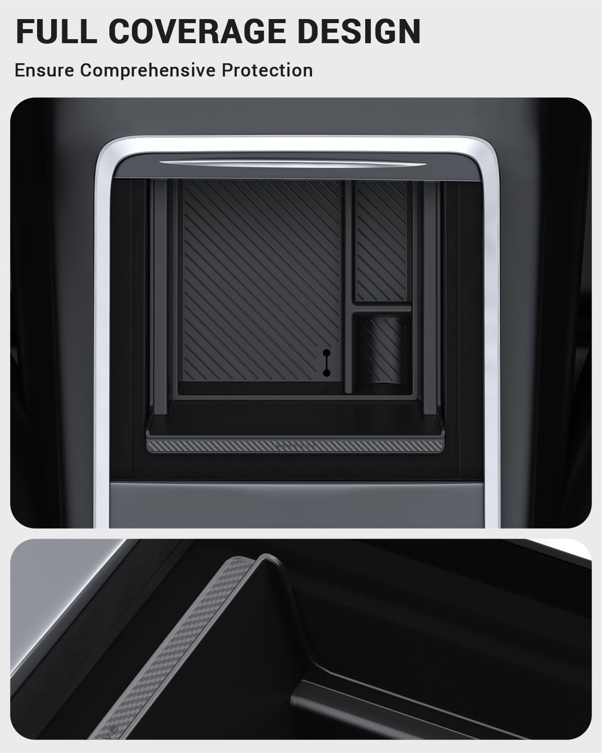 BASENOR Center Console Organizer Tray for Tesla Model Y 2021-2024 Model 3 2021-2023 (Carbon Edition), Tesla Console Hidden Drawer Storage Box Interior Accessories