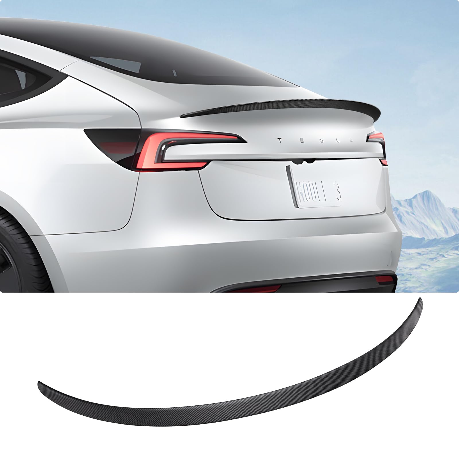 BASENOR Spoiler for 2024 2025 Tesla Model 3 OEM Rear Spoiler Wing Performance Rear Trunk Lip Model 3 Accessories Highland Matte Carbon Fiber Gen 2