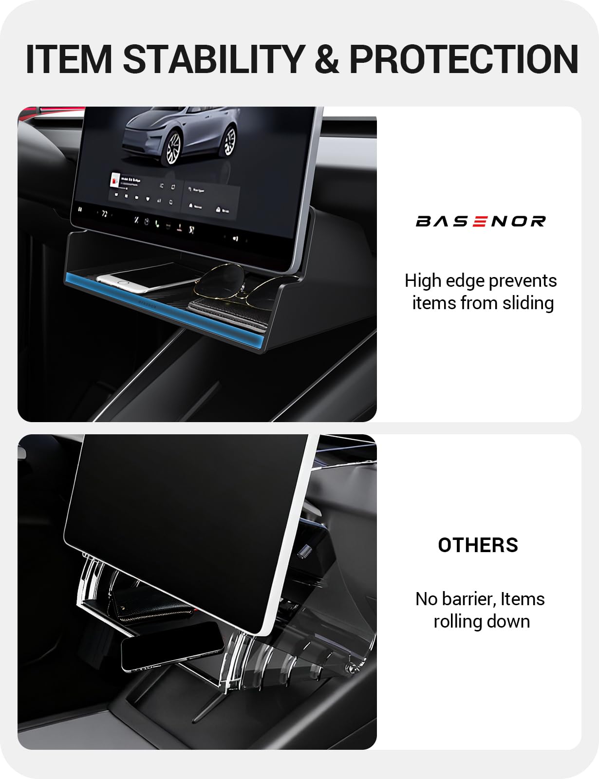 BASENOR 2025-2026 Tesla Model 3 Highland Tesla Model Y Juniper Center Console Organizer
