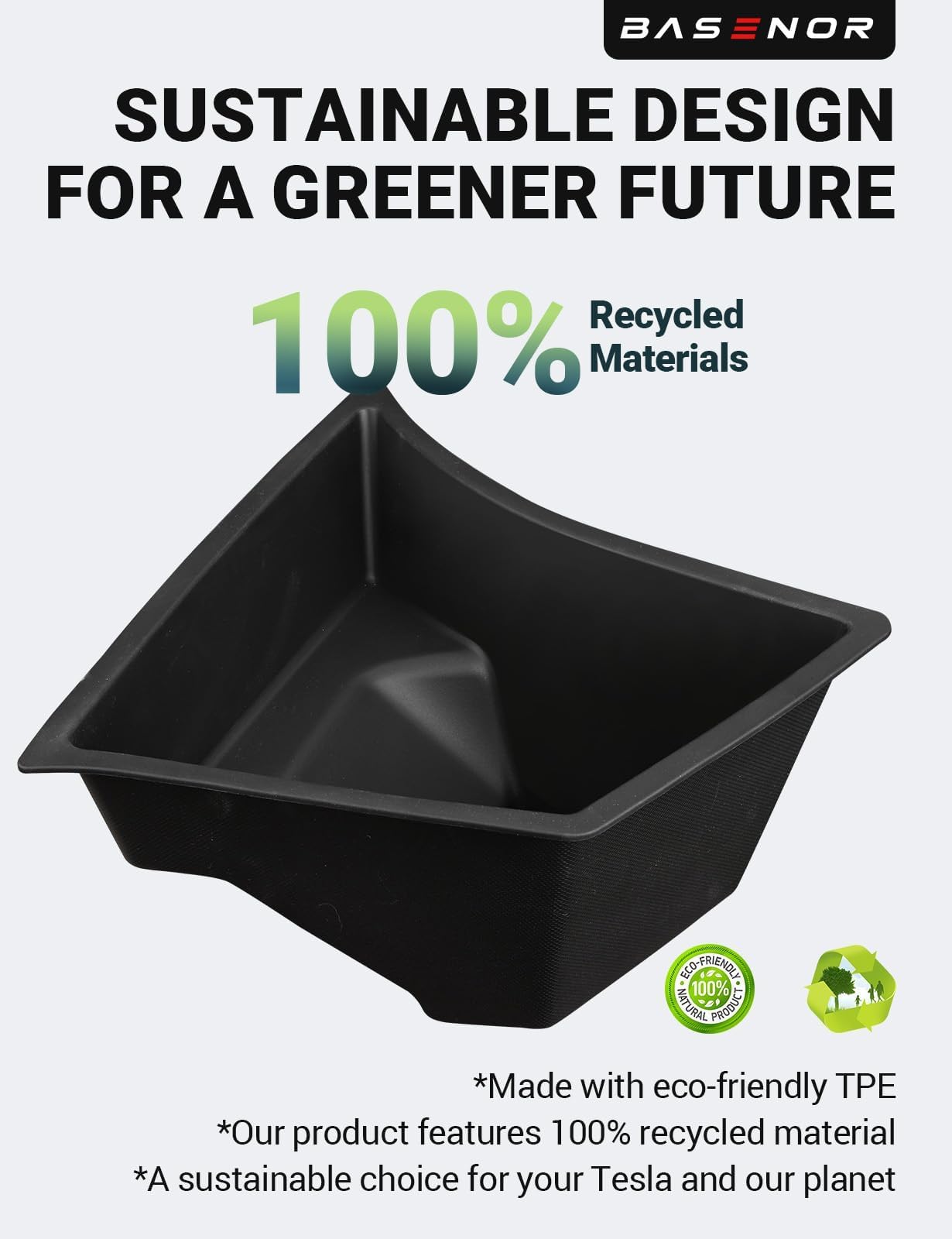 BASENOR 2025 Tesla Model 3 Highland Trunk Organizer Waterproof Rear Trunk Storage Bins Side Box with Carpeted Lip for 2025 2024 Model 3 Interior Accessories Set of 2