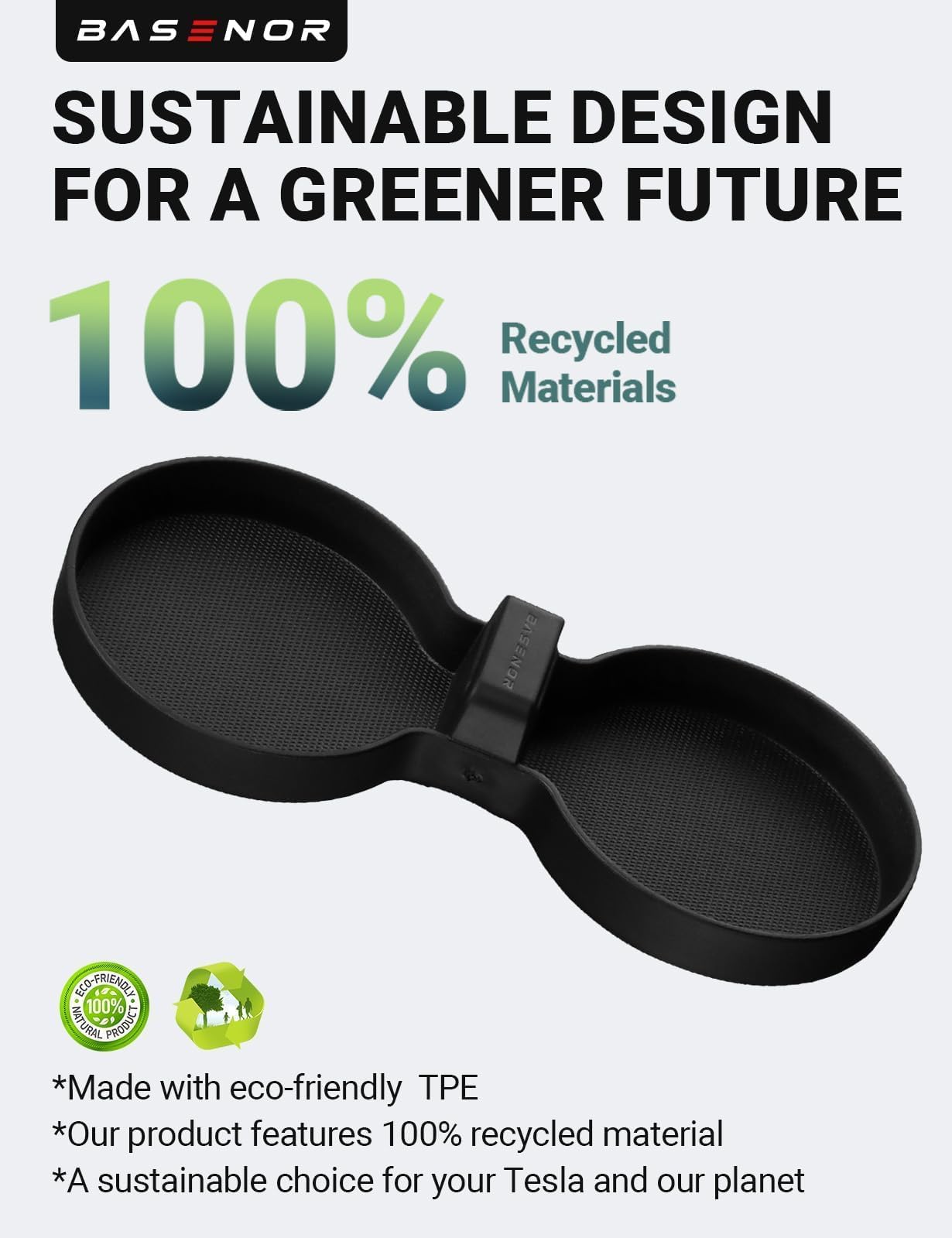 BASENOR 2024 2025 Tesla Model 3 Cup Holder Insert Mat for New Tesla Model Y 2025 Refresh (Juniper) TPE Center Console Mat for Model 3 Interior Accessories Highland