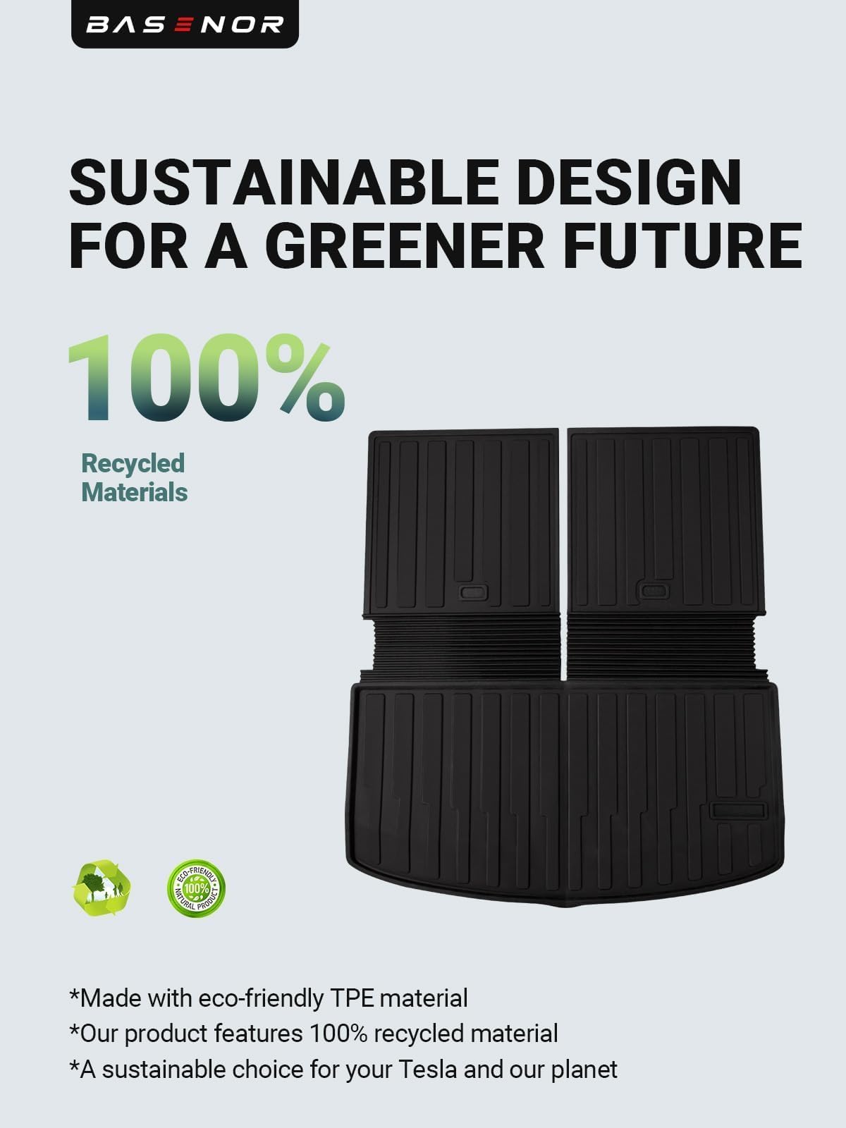 BASENOR 2020-2024 Tesla Model Y Rear Trunk Mat with Backrest Mats TPE Waterproof All-Weather Protect Cargo Liner for 7 Seat Model Y Black