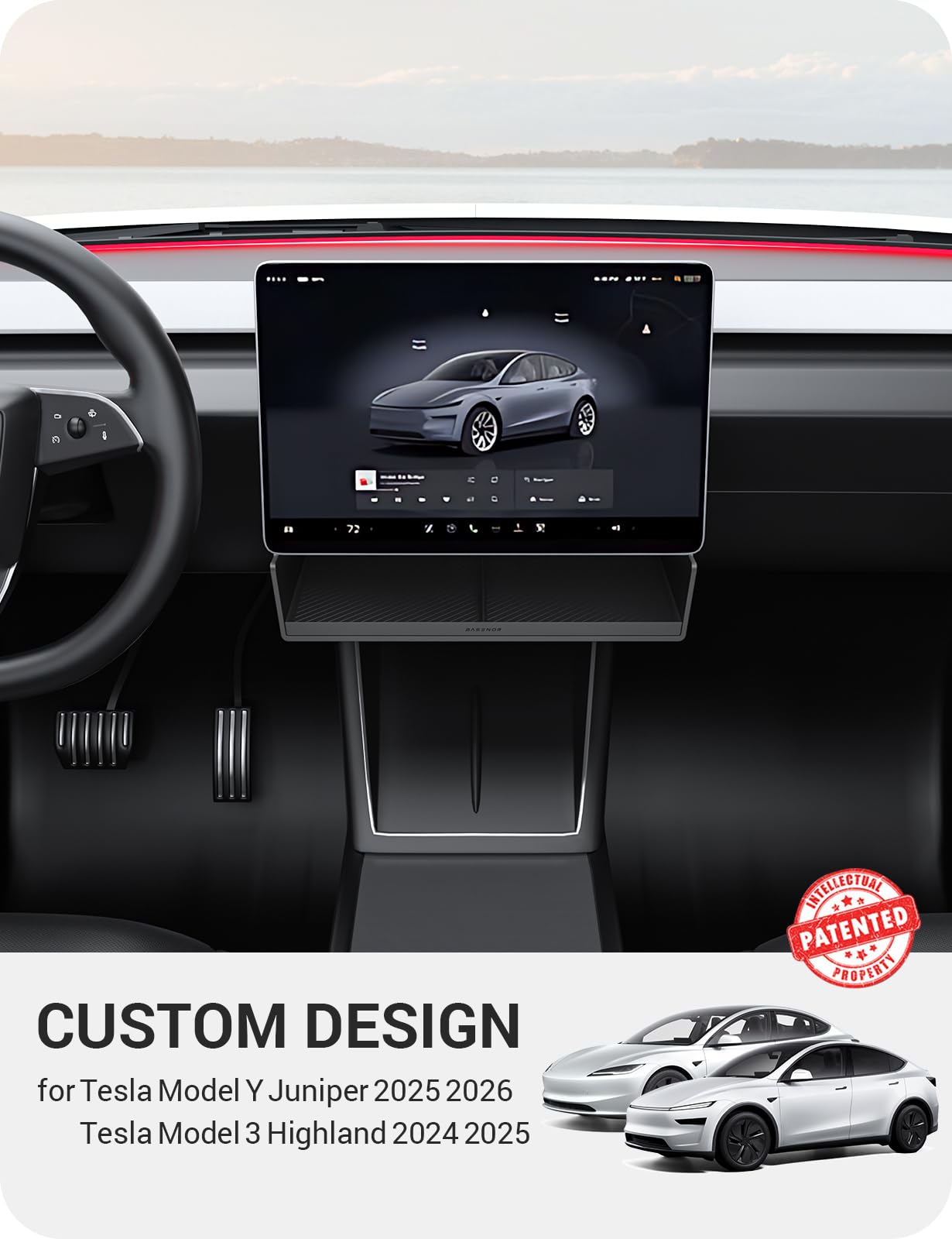 BASENOR 2025-2026 Tesla Model 3 Highland Tesla Model Y Juniper Center Console Organizer