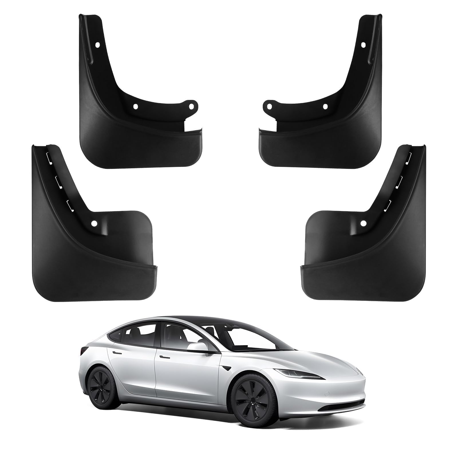 BASENOR Upgraded 2024 2025 Tesla Model 3 Highland Mud Flaps Splash Guards Fenders No Drilling No Tape Mudflaps All Weather Protector Mudguards for Tesla Model 3 Exterior Accessories (Set of 4)