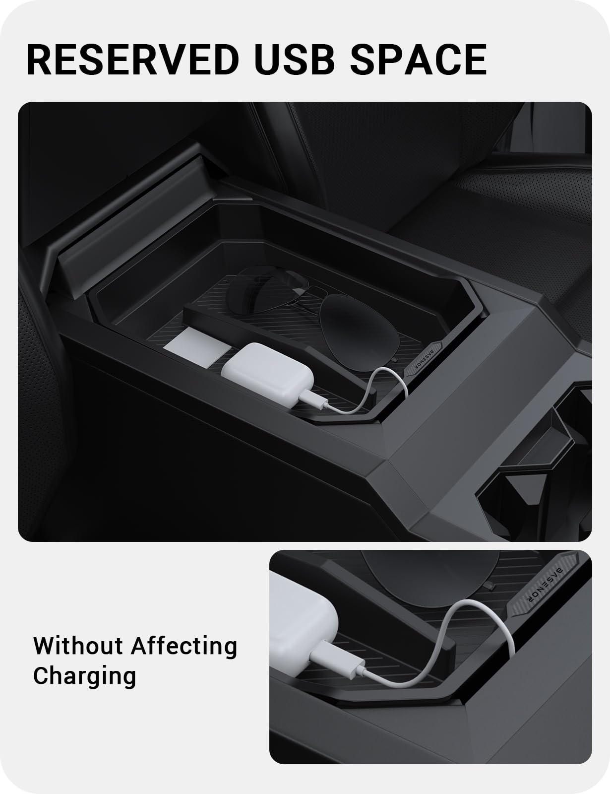 BASENOR 2024 2025 Tesla Cybertruck Center Console Organizer Tray(Carbon Edition) Armrest Storage Box for Cybertruck Accessories