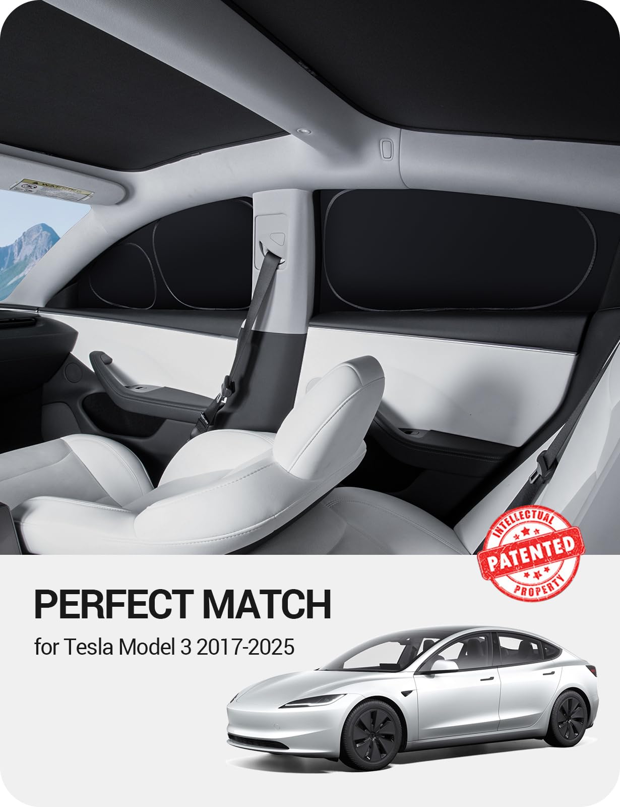BASENOR 2017-2026 Tesla Model 3 Side Window Sunshade for Kids & Camping & Privacy Rest