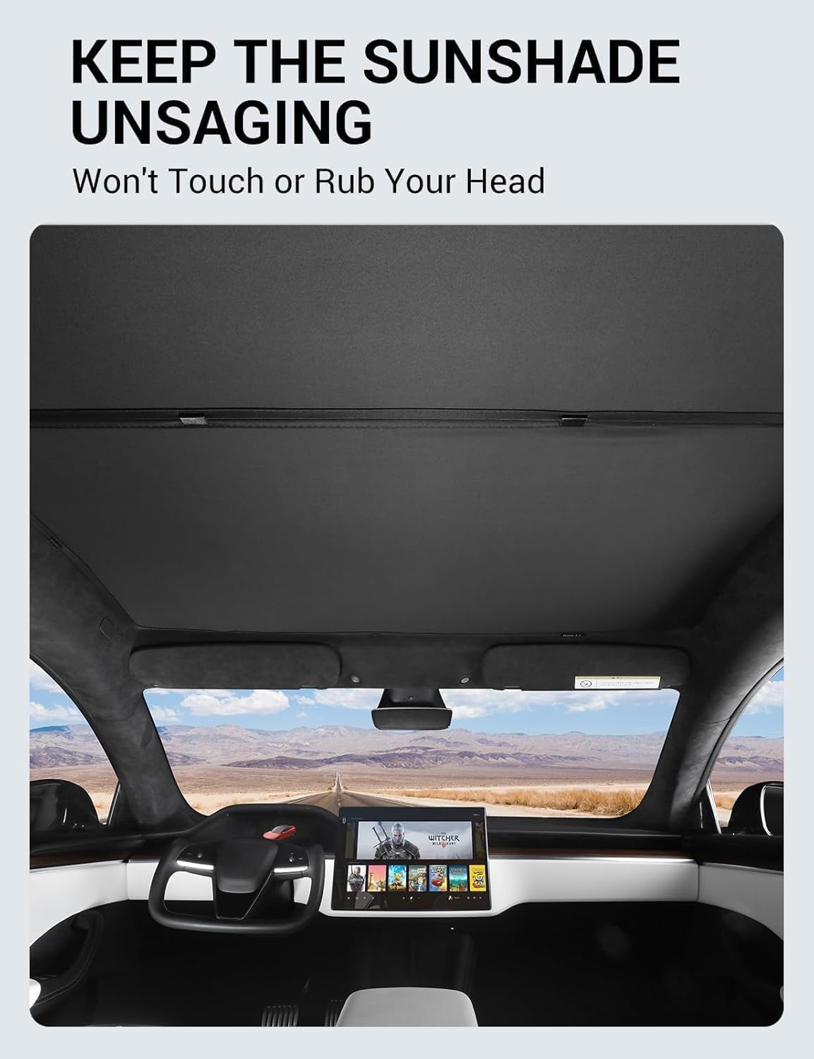 BASENOR Tesla Model S Glass Roof Sunshade - UV Protection, Foldable Sunroof Sunshade, Top Window Sun Shades, Heat Isolate, Split Type, Upgraded Black