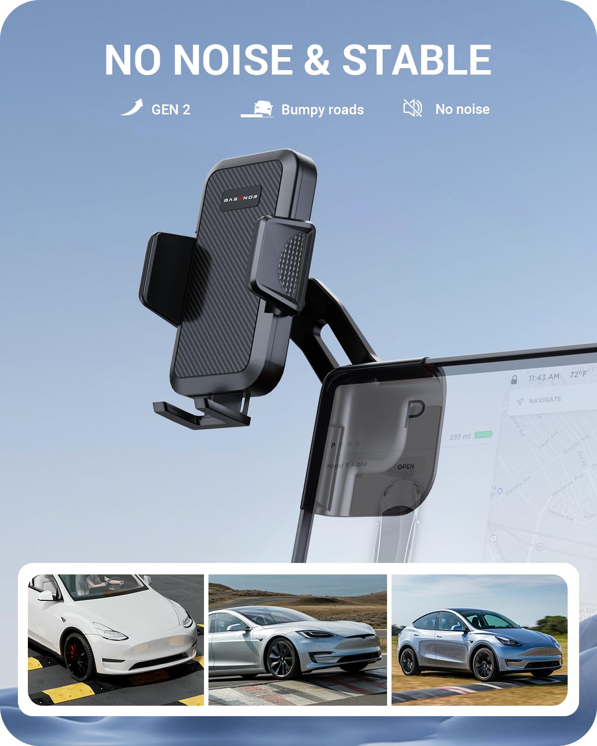 2025-2026 Tesla Model 3 Highland & Model Y Juniper Phone Mount - 360° Strong Adhesion | BASENOR
