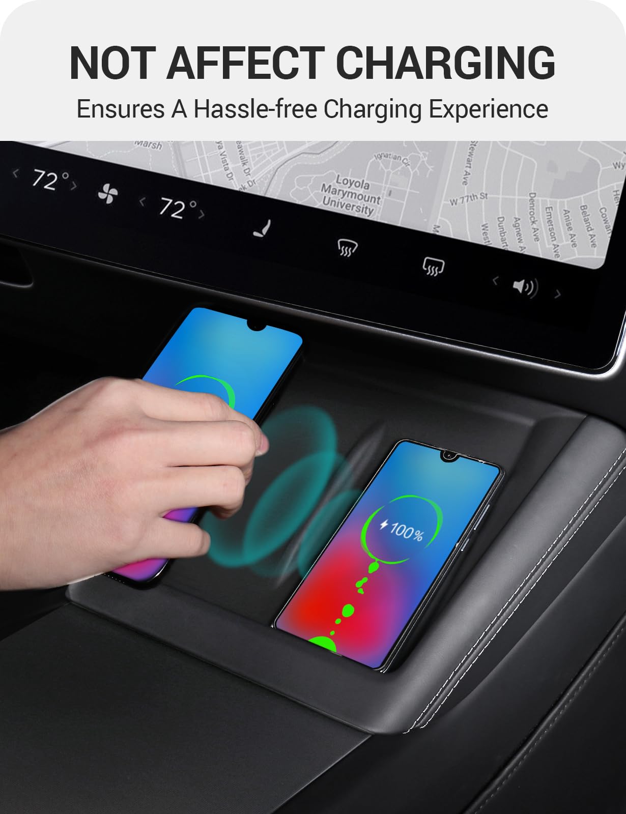 BASENOR Upgrade Center Console Wireless Charger Mat for 2024 2025 Model 3 Highland Silicone Cover Wireless Charging Phone Pad Interior Accessories