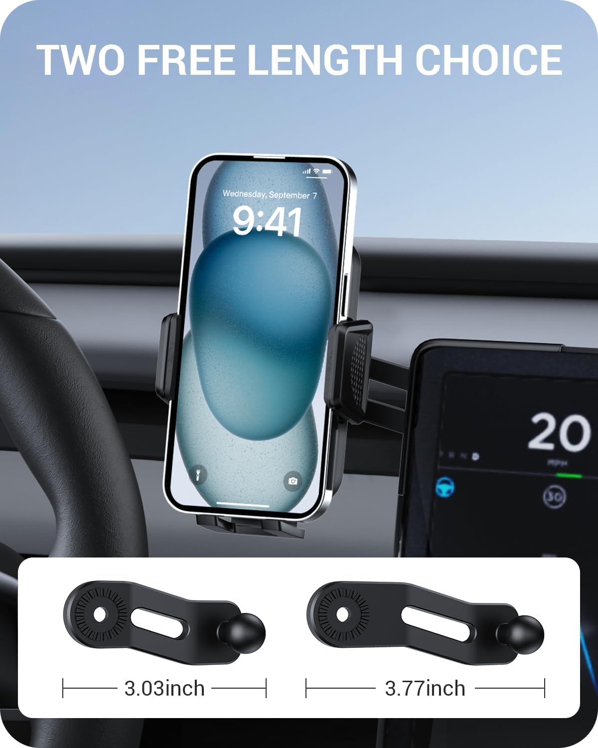 BASENOR Tesla Phone Mount for 2020-2024 Model Y & 2017-2023 Model 3 Screen-Safe Holder with Strong Adhesion, 360° Rotatable Cell Phone Stand, Must-Have Interior Accessories for All Phones