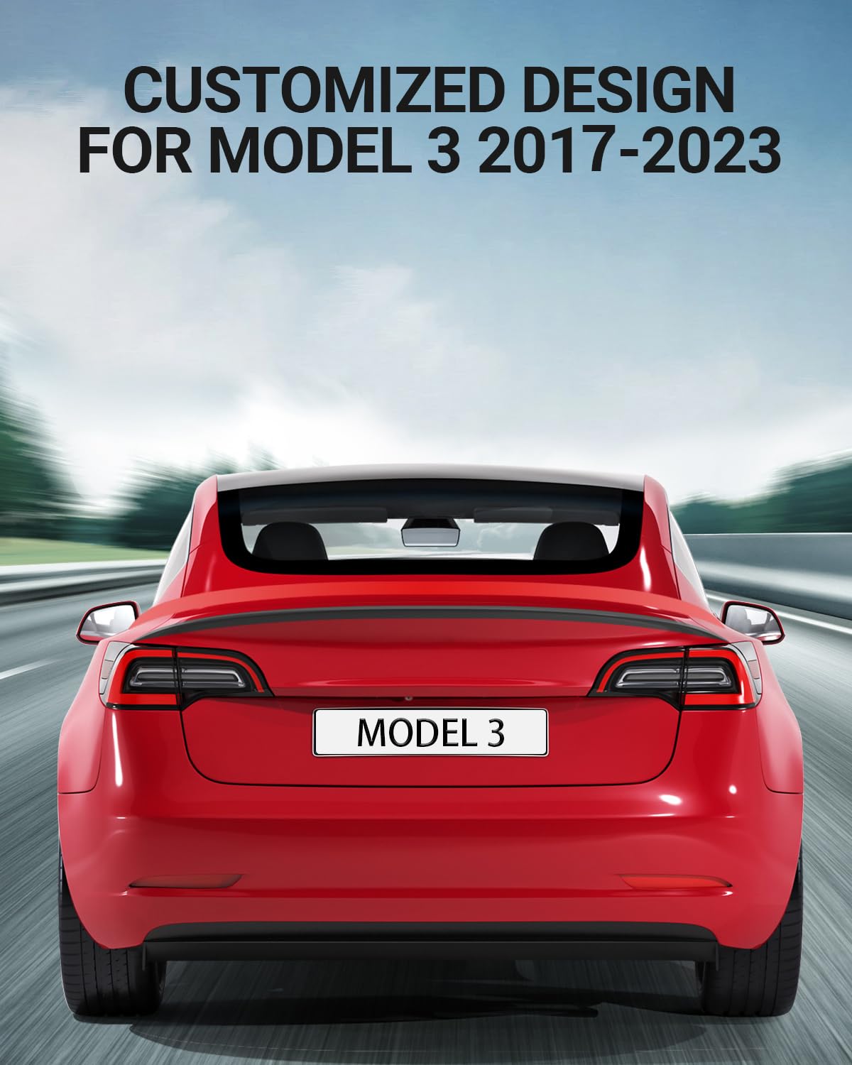 BASENOR 2017-2023 Tesla Model 3 Rear Spoiler Wing ABS Material OEM Rear Trunk Lip Model 3 Accessories Matte Black (Not Fit 2024 2025 Model 3)