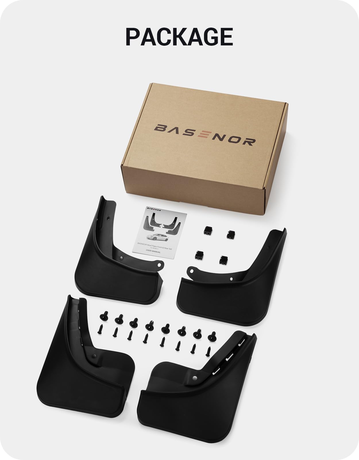 BASENOR Upgraded 2024 2025 Tesla Model 3 Highland Mud Flaps Splash Guards Fenders No Drilling No Tape Mudflaps All Weather Protector Mudguards for Tesla Model 3 Exterior Accessories (Set of 4)