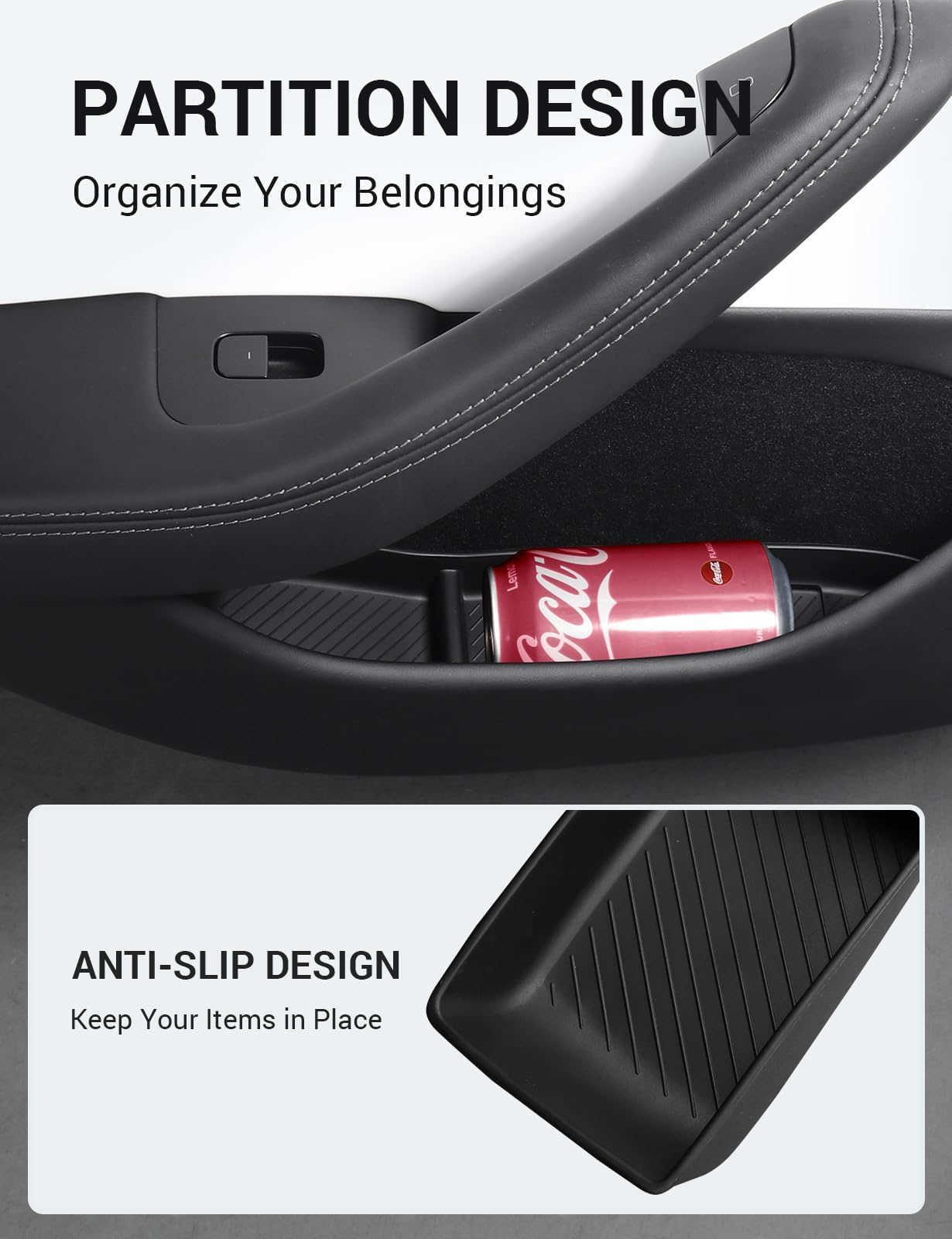 BASENOR 2025 2024 Tesla Model 3 Door Side Storage Box, Door Pocket Liners, TPE Front & Rear Side Organizer Tray Protector Liner for Model 3 Highland Refresh Accessories Set of 4