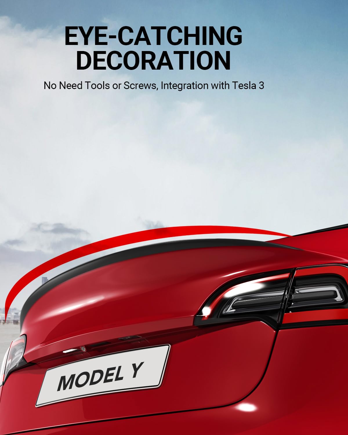 BASENOR Spoiler for 2020-2024 Tesla Model Y Rear Spoiler Wing ABS Material OEM Rear Trunk Lip Model Y Accessories Matte Black Custom Fit 2020-2024