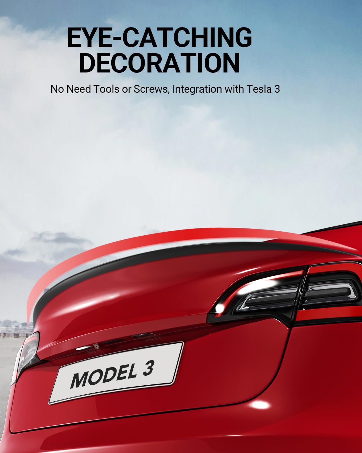 BASENOR 2017-2023 Tesla Model 3 Rear Spoiler Wing ABS Material OEM Rear Trunk Lip Model 3 Accessories Matte Black (Not Fit 2024 2025 Model 3)