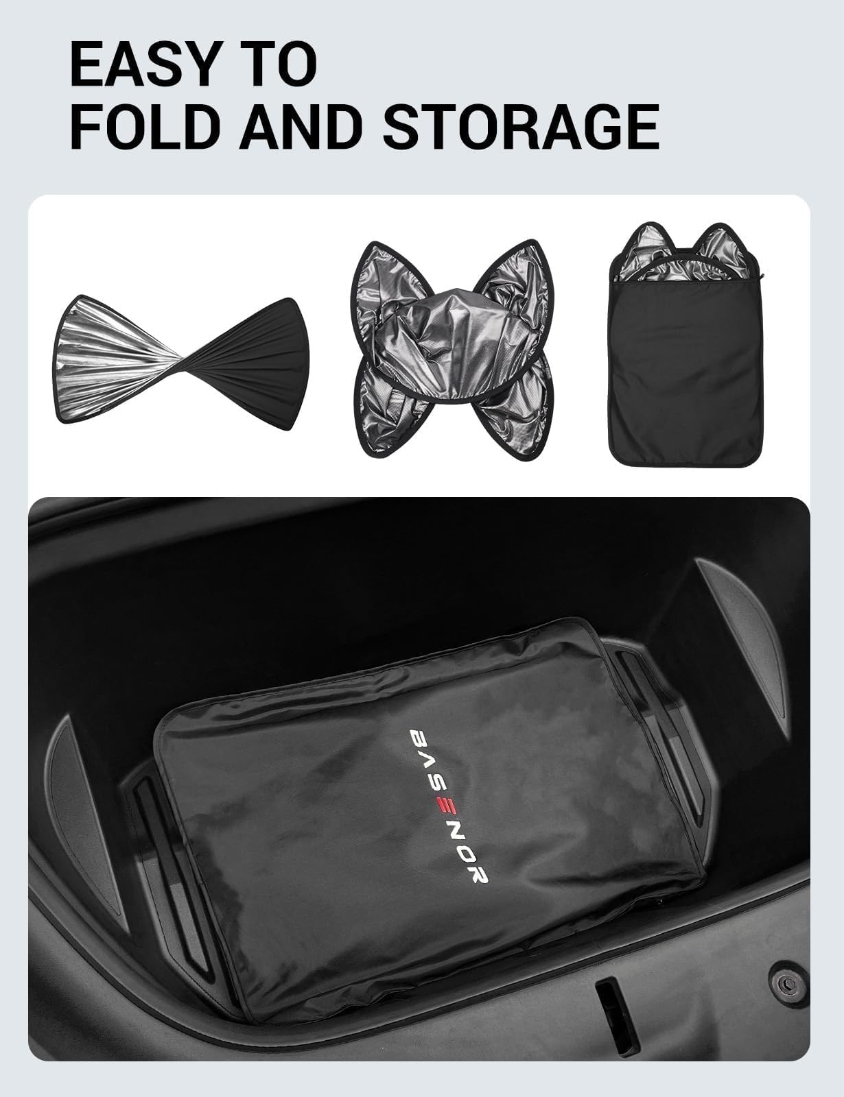 BASENOR Tesla Model S Glass Roof Sunshade - UV Protection, Foldable Sunroof Sunshade, Top Window Sun Shades, Heat Isolate, Split Type, Upgraded Black