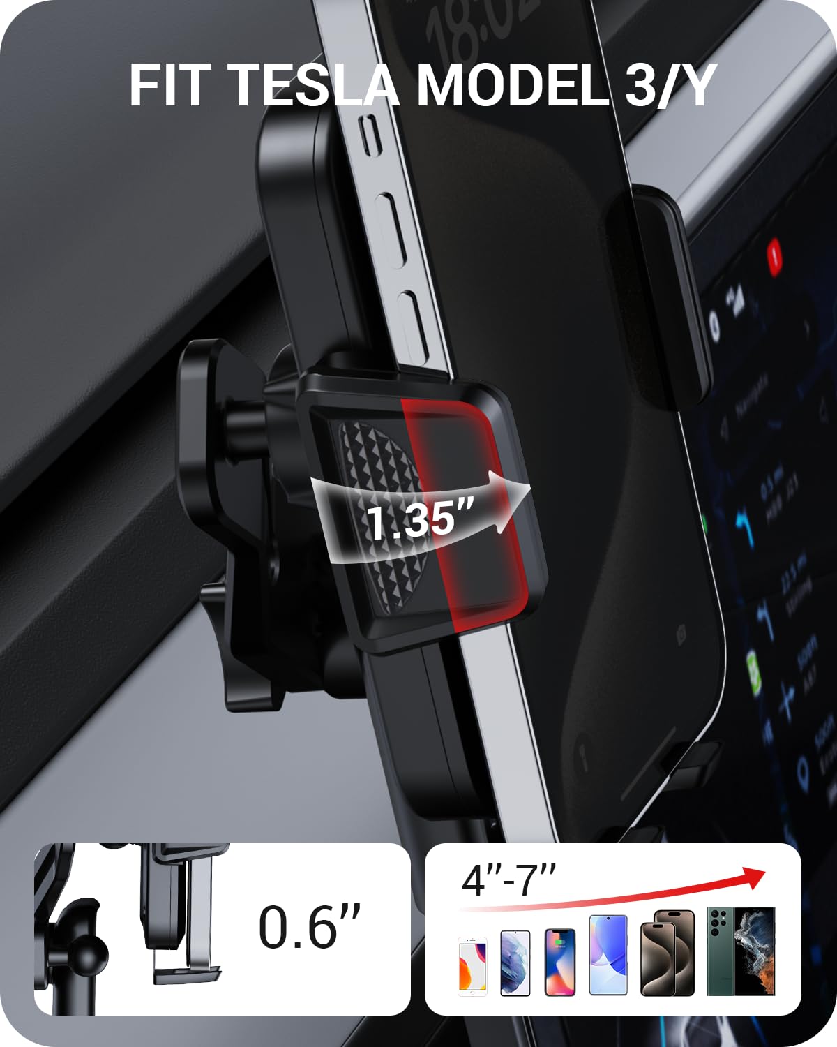 2025-2026 Tesla Model 3 Highland & Model Y Juniper Phone Mount - 360° Strong Adhesion | BASENOR