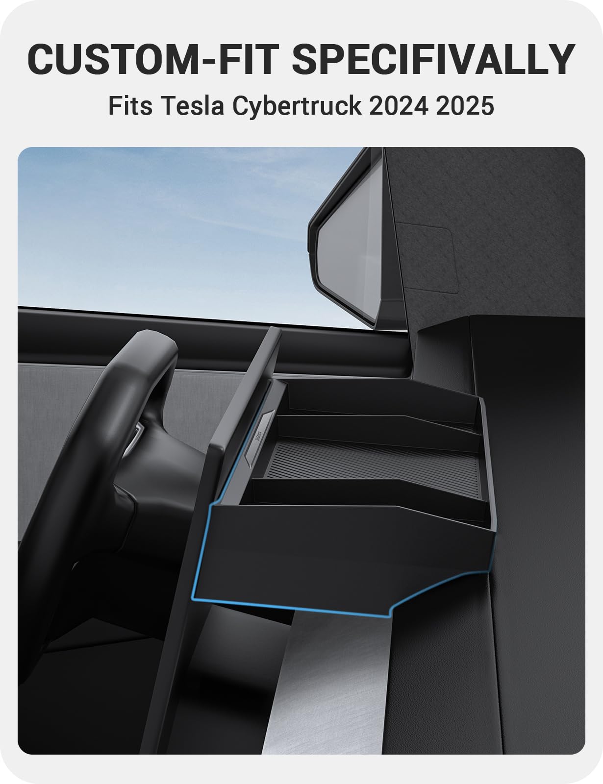 BASENOR Upgraded Center Console Organizer Dashboard Hidden Storage Box for Cybertruck Behind Screen Storage Tray Sunglasses Holder for 2024 2025 Tesla Cybertruck Accessories