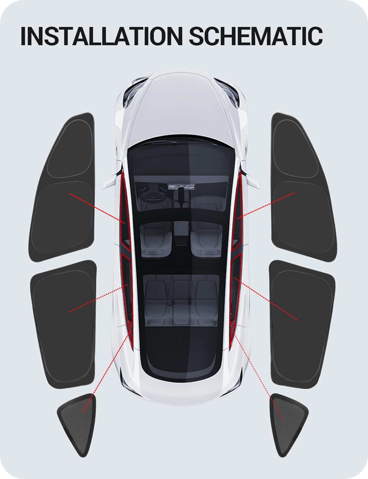 BASENOR 2017-2026 Tesla Model 3 Side Window Sunshade for Kids & Camping & Privacy Rest