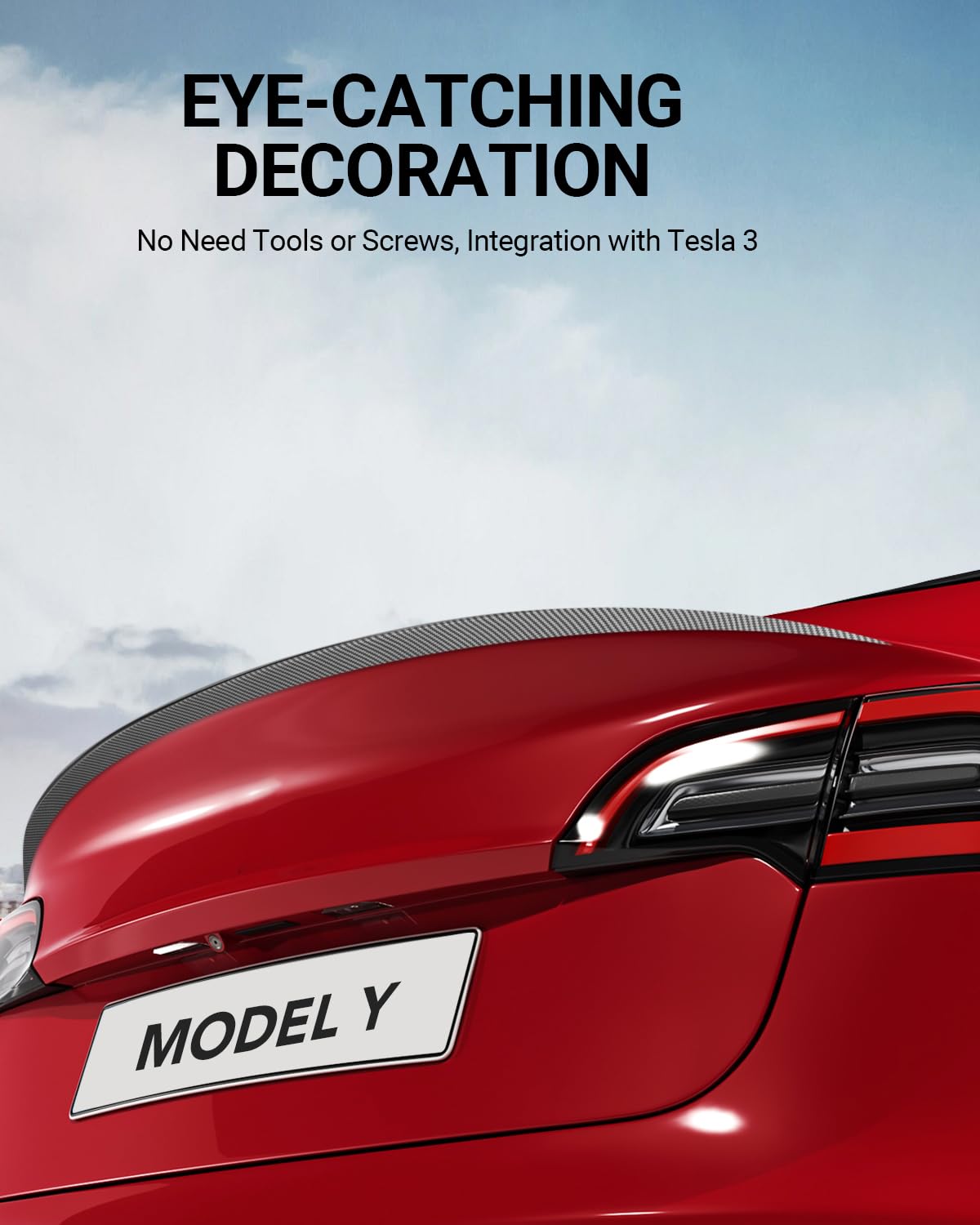 BASENOR 2020-2024 Tesla Model Y Spoiler ABS Material Rear Spoiler Wing OEM Rear Trunk Lip Model Y Accessories Matte Carbon Fiber Custom Fit 2020-2024