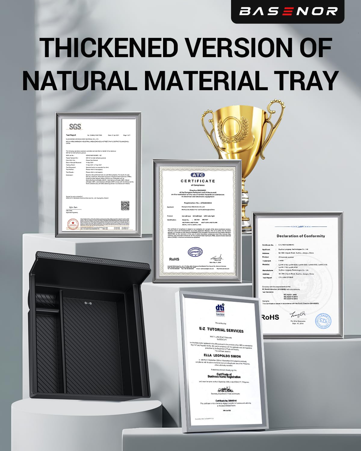 BASENOR Center Console Organizer Tray (Carbon Edition) Compatible with Tesla Model 3 Highland 2024 2025 Tesla Model Y 2025 Refresh (Juniper), Hidden Storage Box Interior Accessories