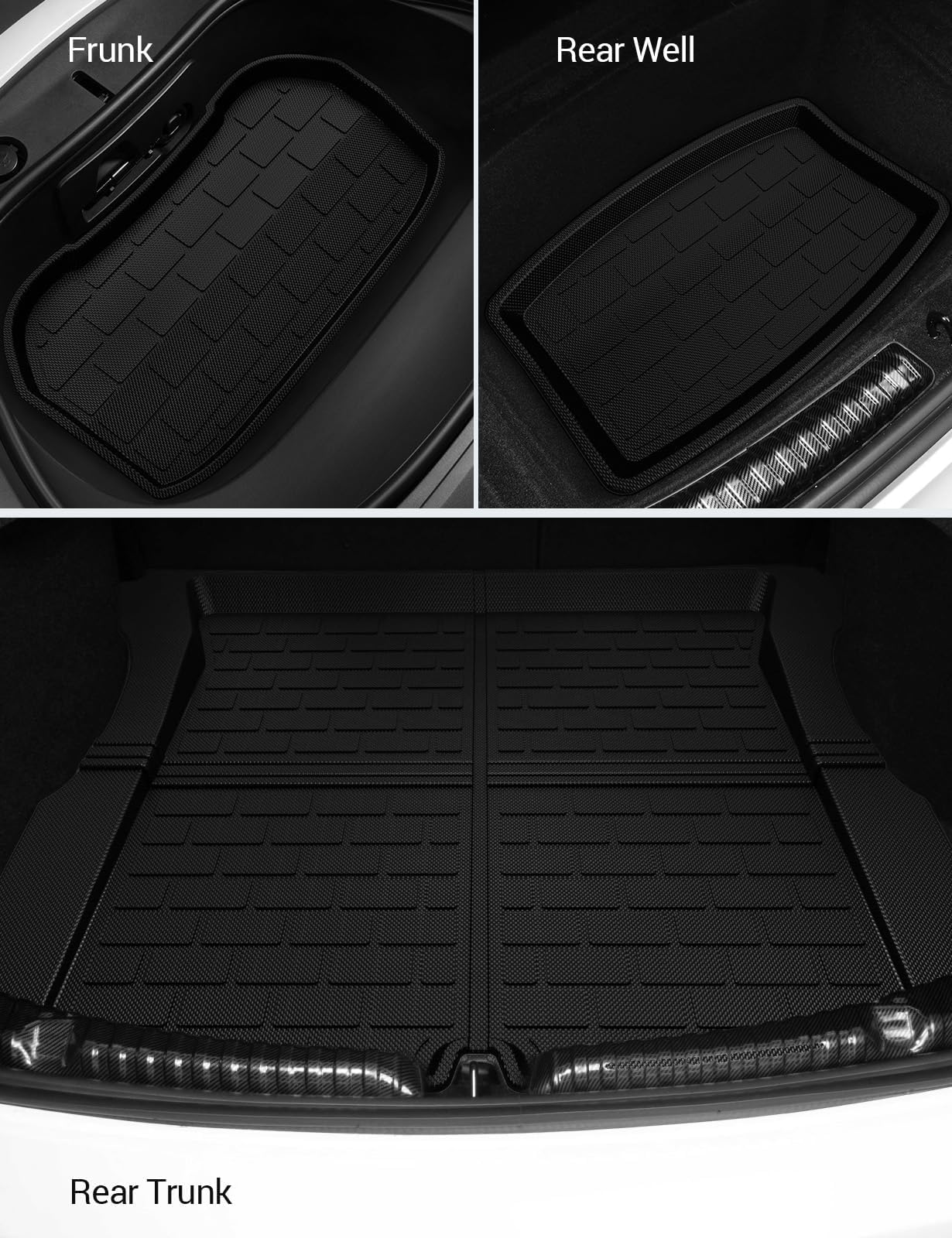 BASENOR 2025 Upgraded 6PCS Tesla Model 3 Floor Mats All-Weather Car Mats Anti-Slip 3D Material Cargo Liner Trunk Mat for 2024 2025 Model 3 Highland Accessories