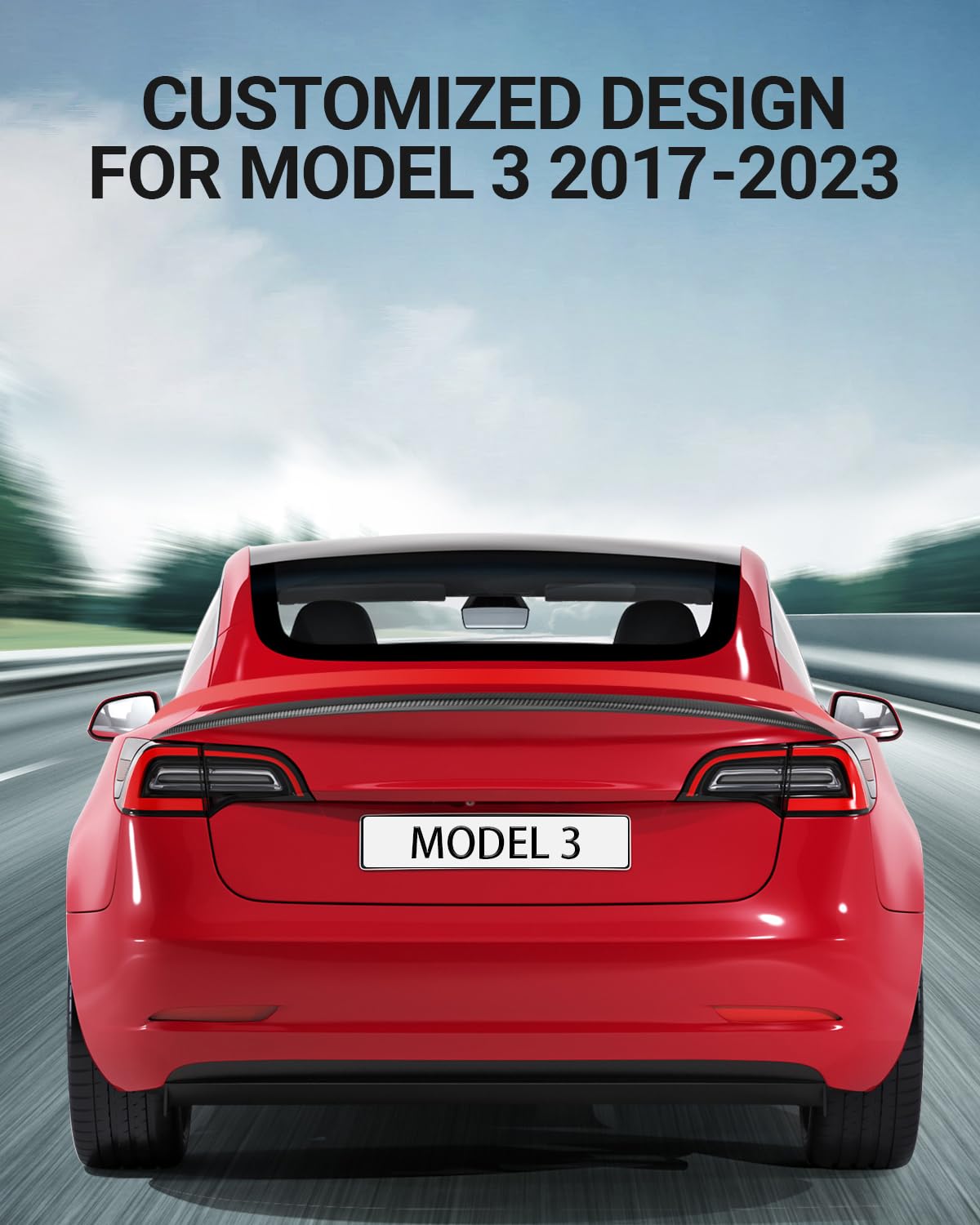 BASENOR 2017-2023 Tesla Model 3 Spoiler ABS Material Rear Spoiler Wing OEM Rear Trunk Lip Model 3 Accessories Matte Carbon Fiber