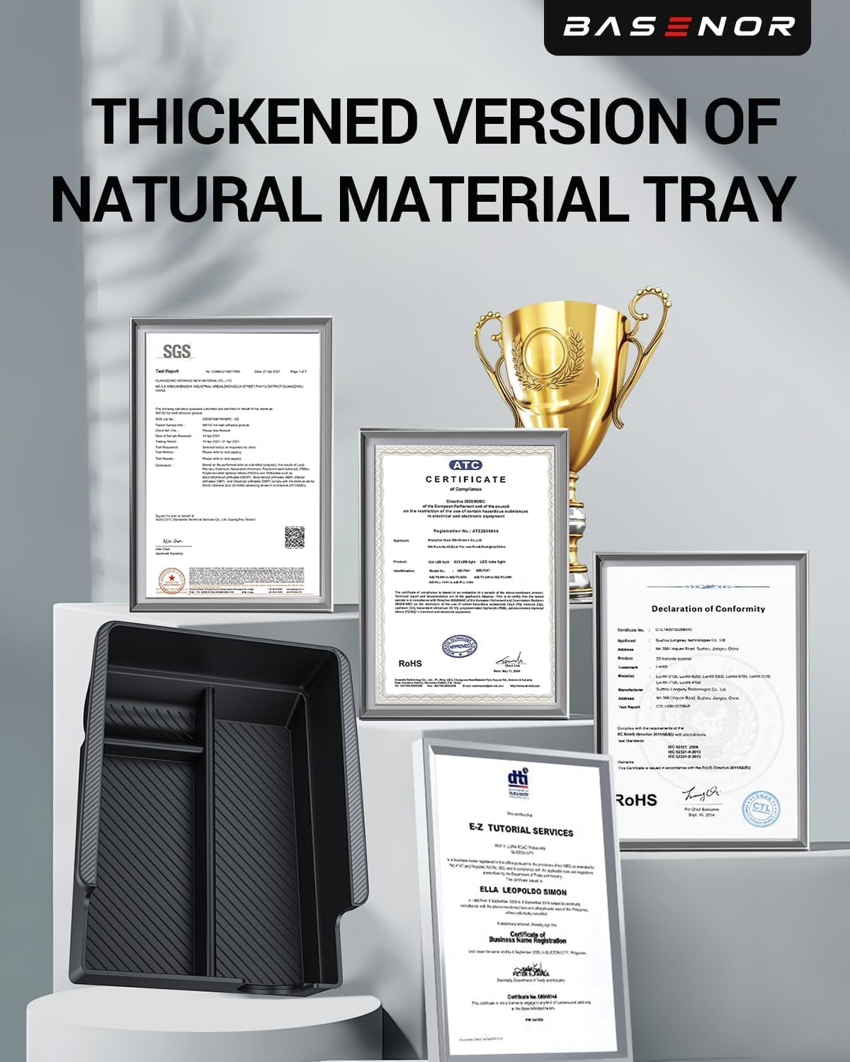 BASENOR Upgraded Tesla Model Y Model 3 Armrest Console Organizer (Carbon Edition) Armrest Storage Box Compatible with Tesla Model Y 2021-2024 Tesla Model 3 2021-2023 Interior Accessories