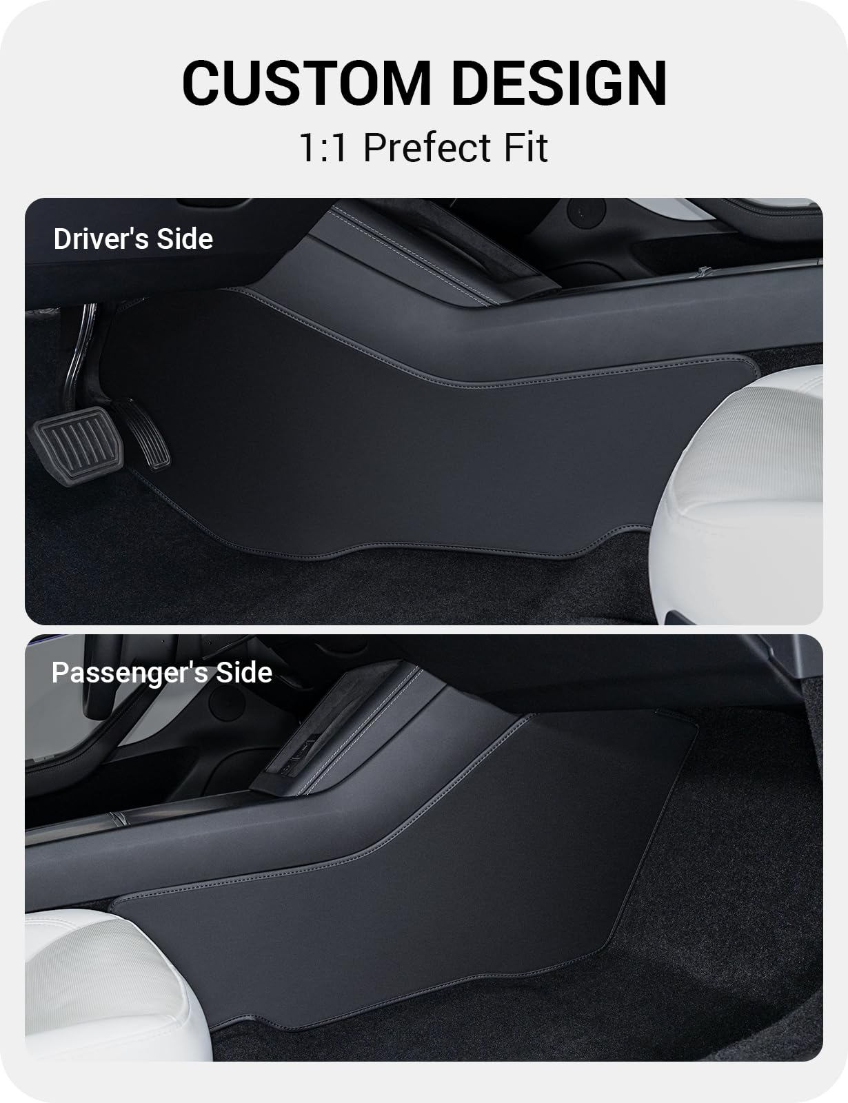 BASENOR 2025 2024 Tesla Model 3 Center Console Side Anti-Kick Mats, Waterproof & Dust Resistant Protector Cover Front Seat Side Leather Pad for Model 3 Highland Interior Accessories 2PCS