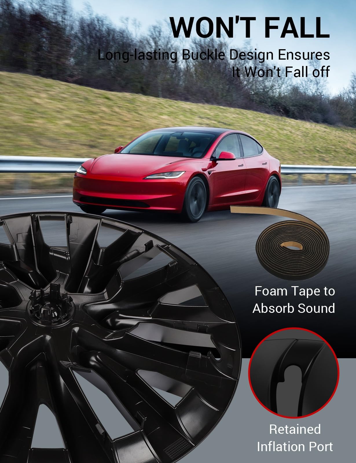 BASENOR 2025 Upgraded Tesla Model 3 Nova Wheel Covers Hubcaps 18 Inch Hub Caps Rim Protectors Cover Replacement Protection for 2024 2025 Model 3 Highland Accessories Silver (Set of 4)