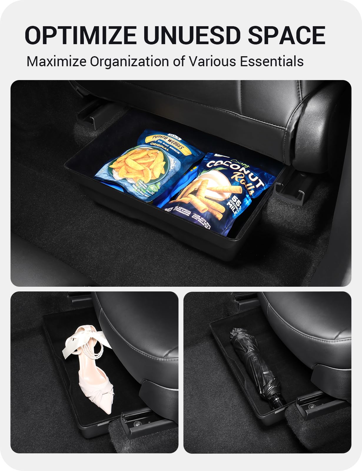 BASENOR 2Pack Tesla Model Y Under Seat Storage Box, Waterproof Hidden Storage Underseat Organizer with Lid Cover Tray for 2020-2024 Model Y Accessories