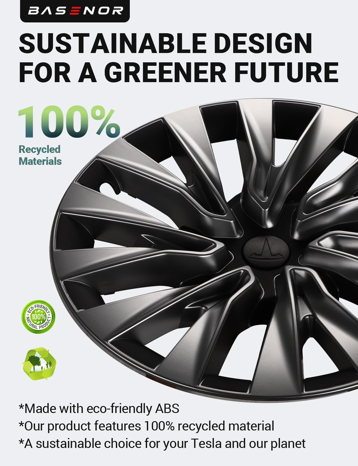 BASENOR 2025 Upgraded Tesla Model 3 Nova Wheel Covers Hubcaps 18 Inch Hub Caps Rim Protectors Cover Replacement Protection for 2024 2025 Model 3 Highland Accessories Silver (Set of 4)