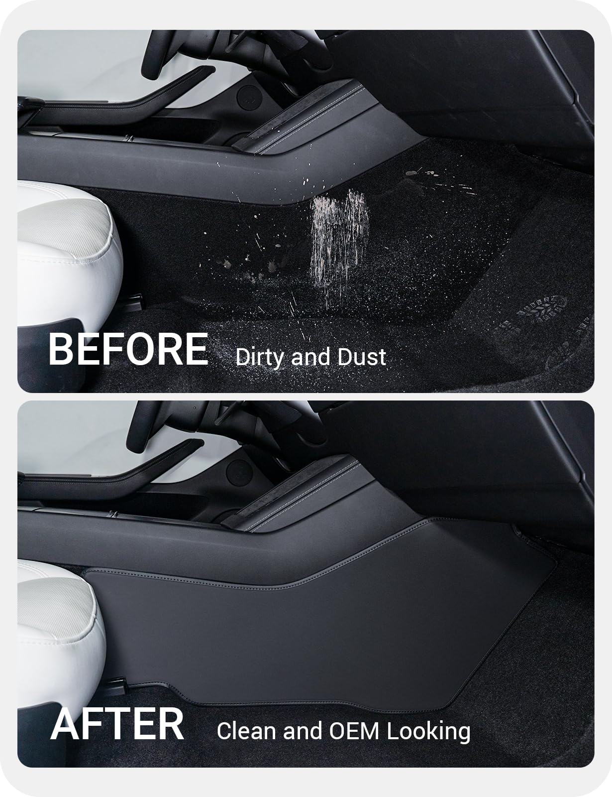 BASENOR 2025 2024 Tesla Model 3 Center Console Side Anti-Kick Mats, Waterproof & Dust Resistant Protector Cover Front Seat Side Leather Pad for Model 3 Highland Interior Accessories 2PCS