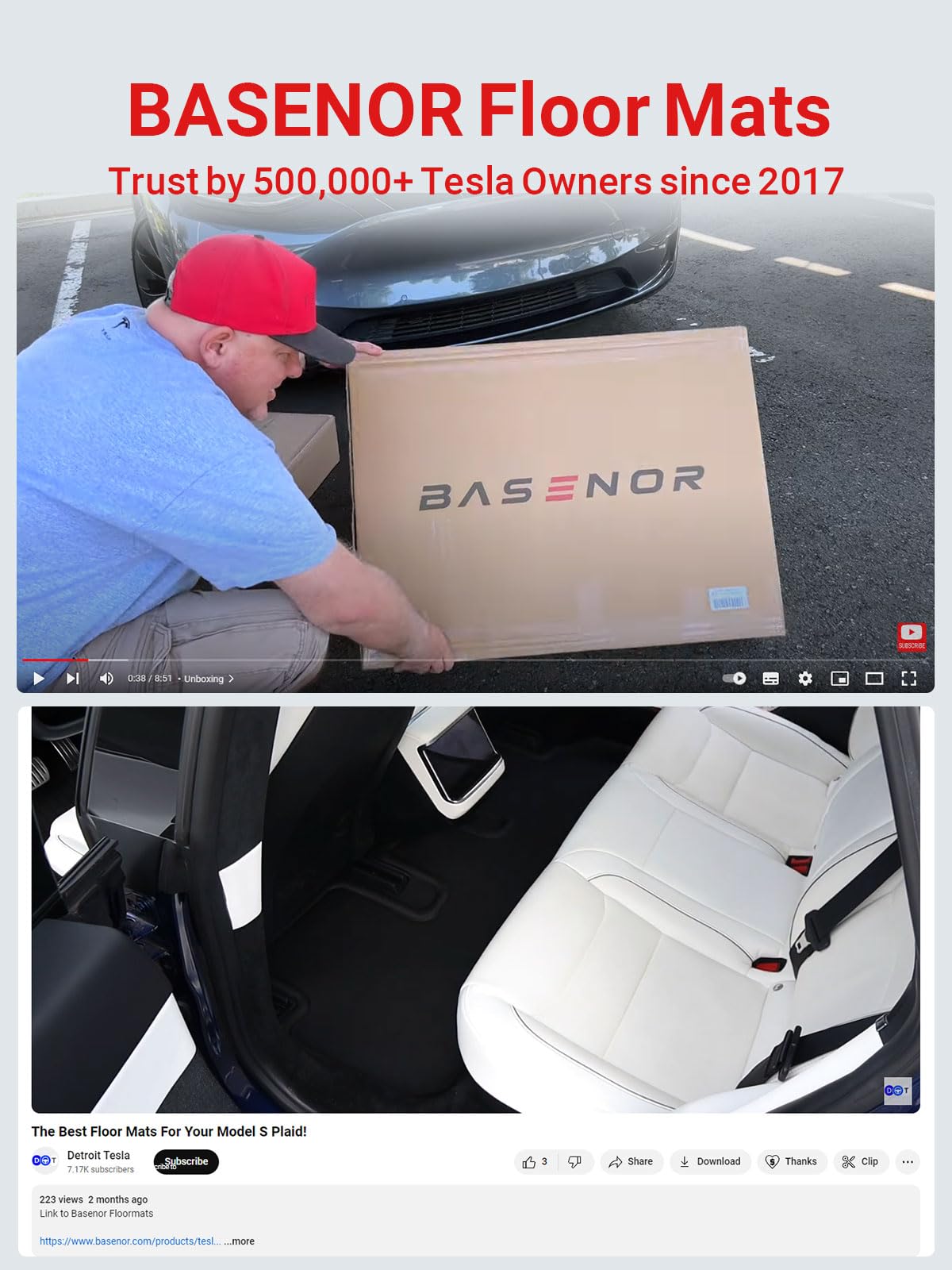 BASENOR 2026 7PCS Floor Mats for Tesla Model S Model S Plaid 3D Material Cargo Liners All-Weather Car Mats Anti-Slip Trunk Mat Model S Accessories Custom Fit 2021-2026