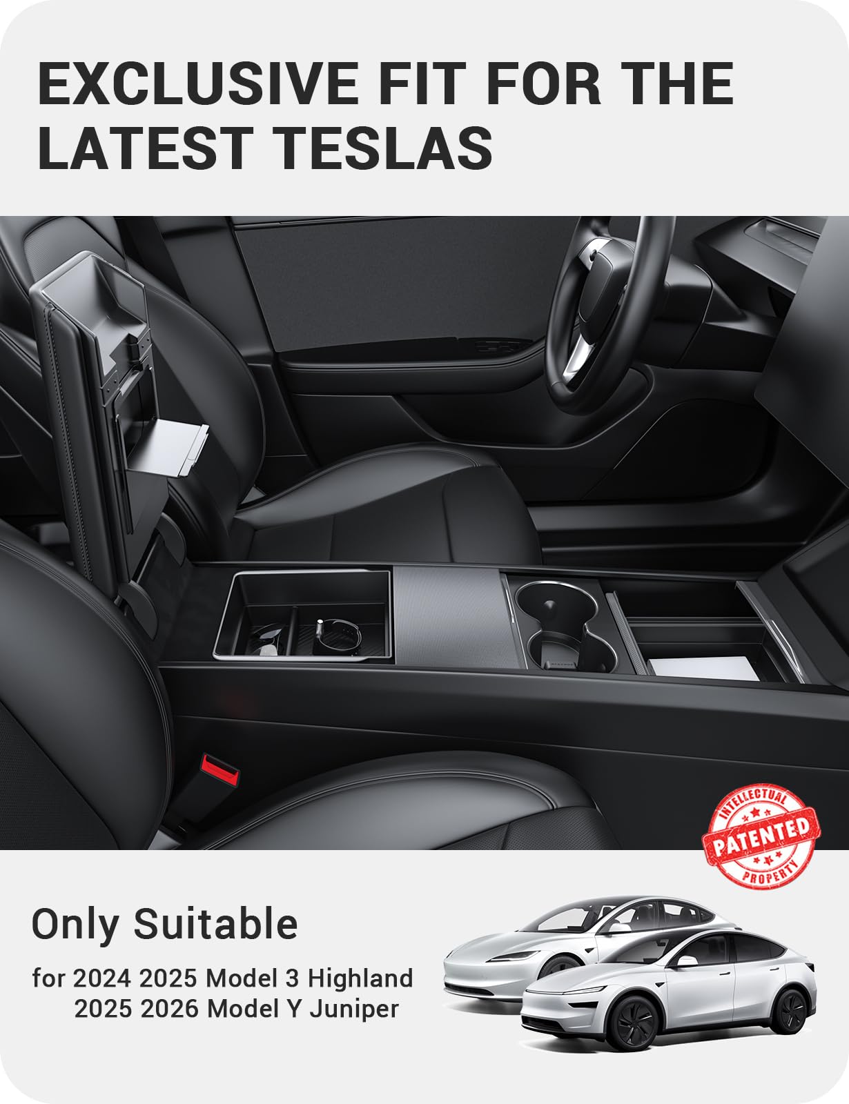 BASENOR 4PCS Center Console Organizer for 2025 2026 Model Y Juniper 2024 2025 Tesla 3 Highland