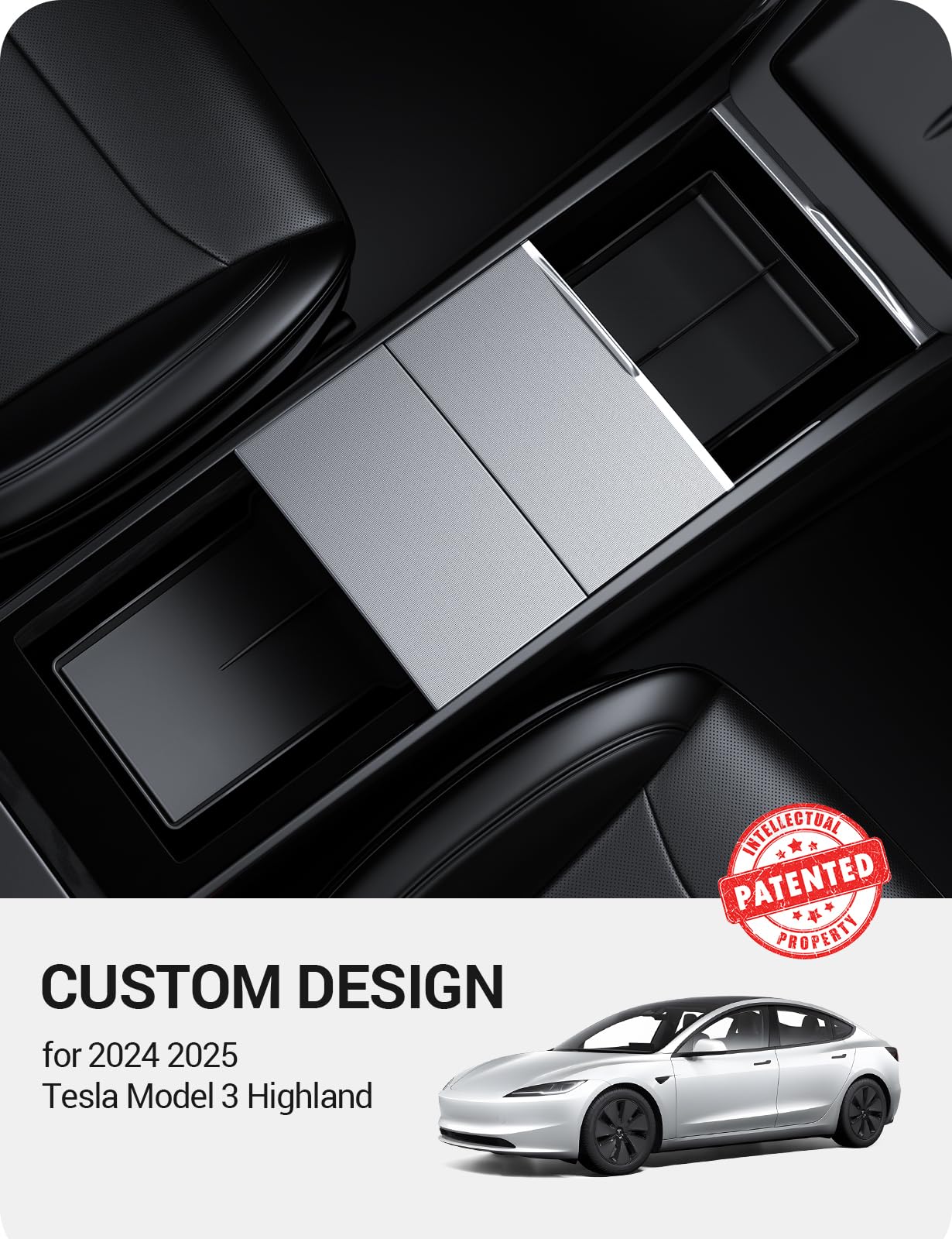 BASENOR Upgraded 2024 2025 Tesla Model 3 Highland Lower Center Console Organizer Tray, Bottom Console Storage Box Pad Refresh Interior Accessories