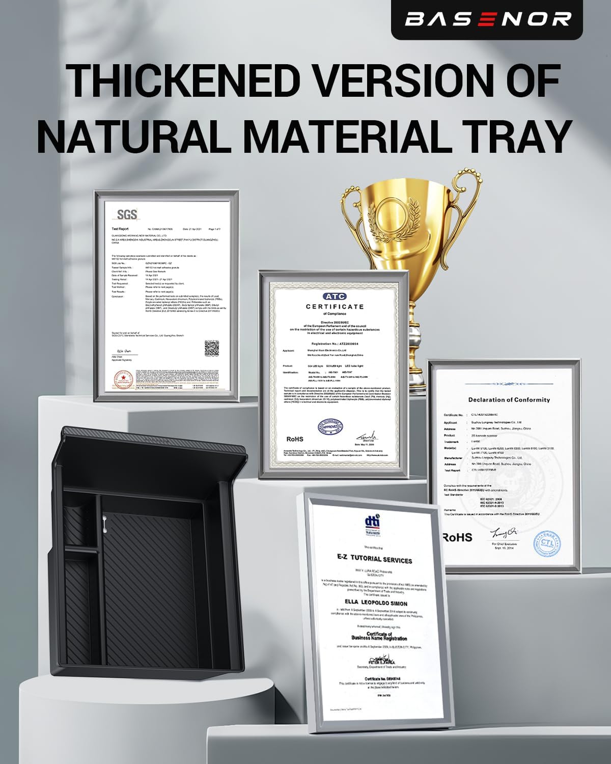 BASENOR Center Console Organizer Tray for Tesla Model Y 2021-2024 Model 3 2021-2023 (Carbon Edition), Tesla Console Hidden Drawer Storage Box Interior Accessories