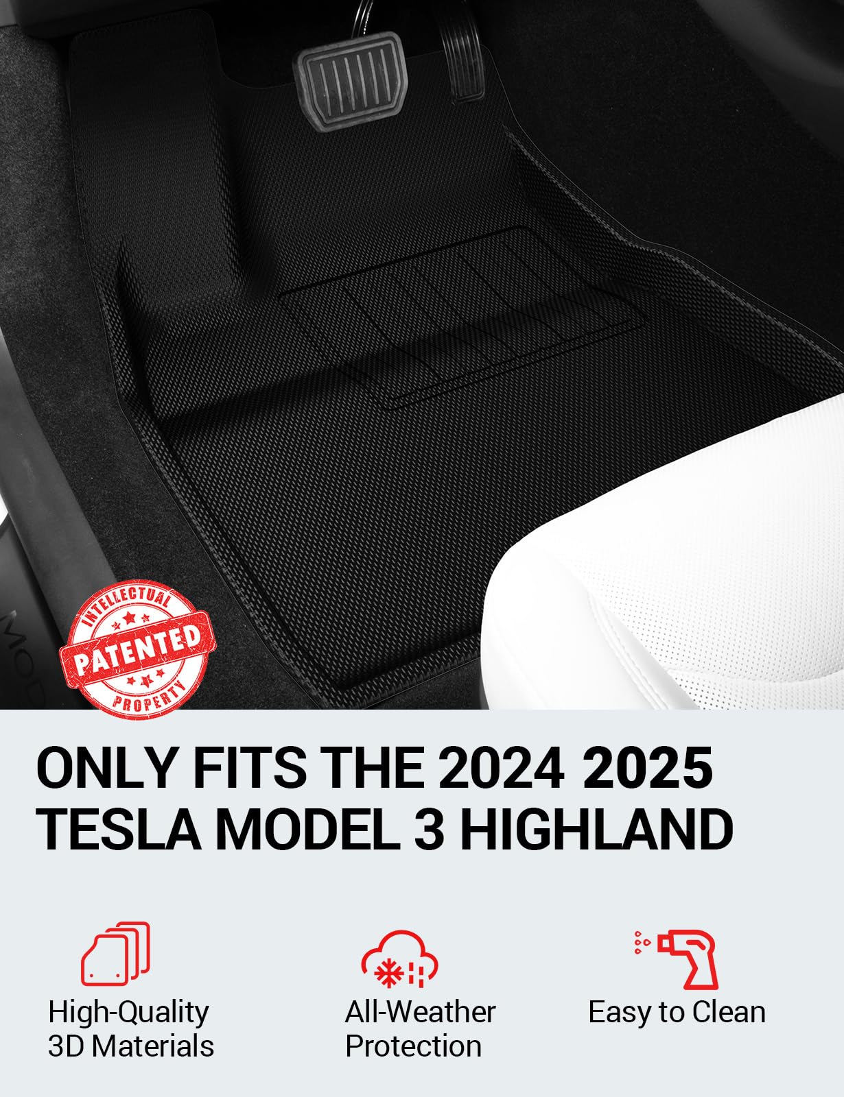 BASENOR 2025 Upgraded 6PCS Tesla Model 3 Floor Mats All-Weather Car Mats Anti-Slip 3D Material Cargo Liner Trunk Mat for 2024 2025 Model 3 Highland Accessories