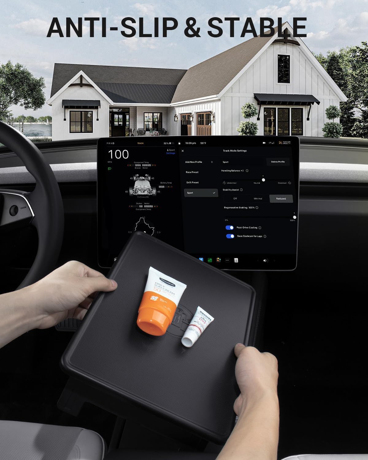 BASENOR Upgrade Tesla Model 3/Y Center Console Table Tray Anti-Slip Foldable Car Food Eating Laptop Desk for Road Trips, Model 3 Highland Interior Accessories 2024 2025 & Model Y 2025 Juniper