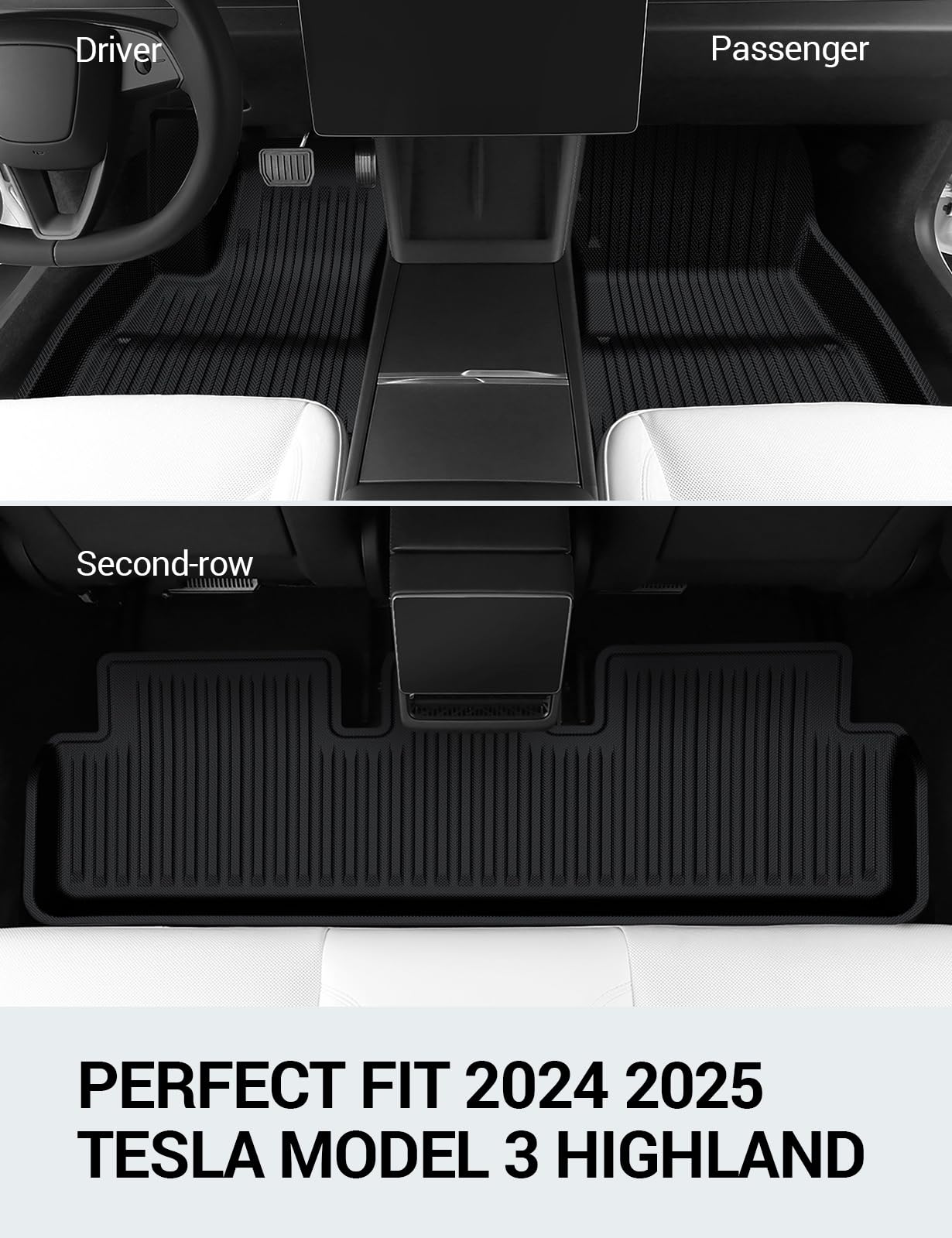 BASENOR 8PCS Floor Mats for 2024 2025 Tesla Model 3, All-Weather 3D Material Cargo Car Trunk Mats Front Rear Cargo Liners for Model 3 Highland Accessories