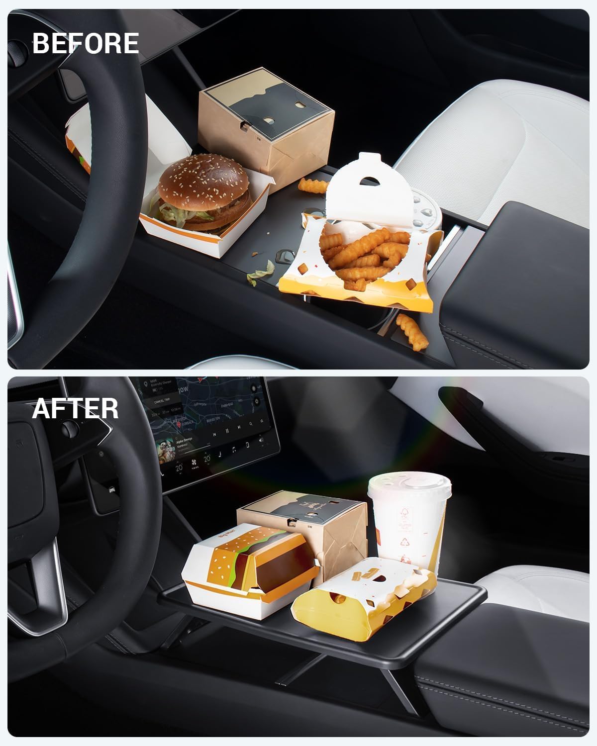 BASENOR Upgrade Tesla Model 3/Y Center Console Table Tray Anti-Slip Foldable Car Food Eating Laptop Desk for Road Trips, Model 3 Highland Interior Accessories 2024 2025 & Model Y 2025 Juniper