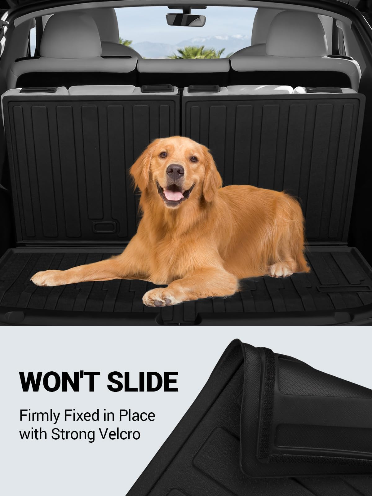 BASENOR 2020-2024 Tesla Model Y Rear Trunk Mat with Backrest Mats TPE Waterproof All-Weather Protect Cargo Liner for 7 Seat Model Y Black