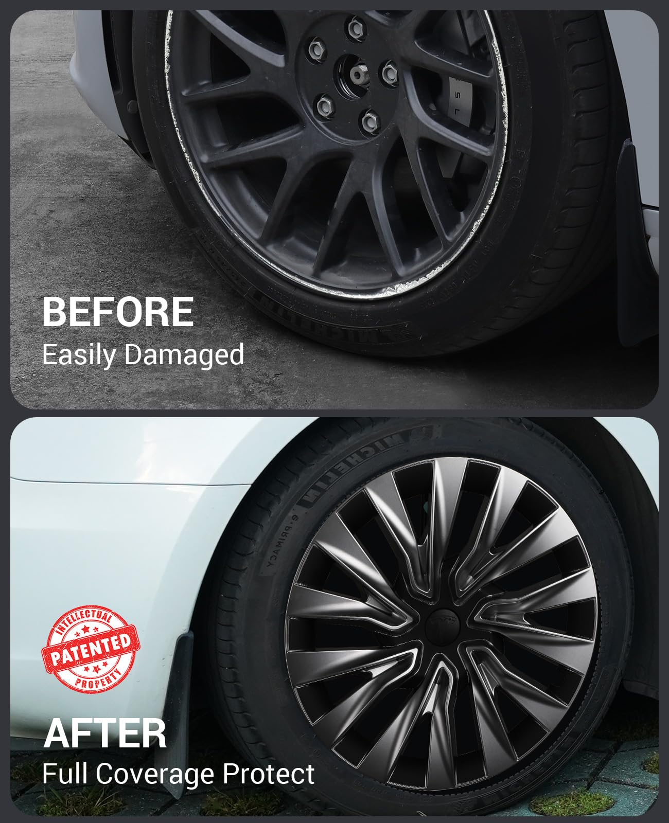 BASENOR 2025 Upgraded Tesla Model 3 Nova Wheel Covers Hubcaps 18 Inch Hub Caps Rim Protectors Cover Replacement Protection for 2024 2025 Model 3 Highland Accessories Silver (Set of 4)