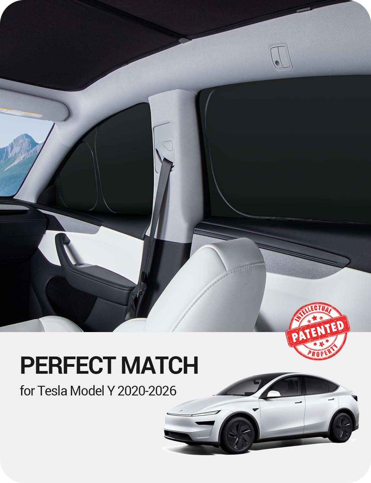 BASENOR 2020-2026 Tesla Model Y Sunshade Side Windows for Kids & Camping & Privacy Rest