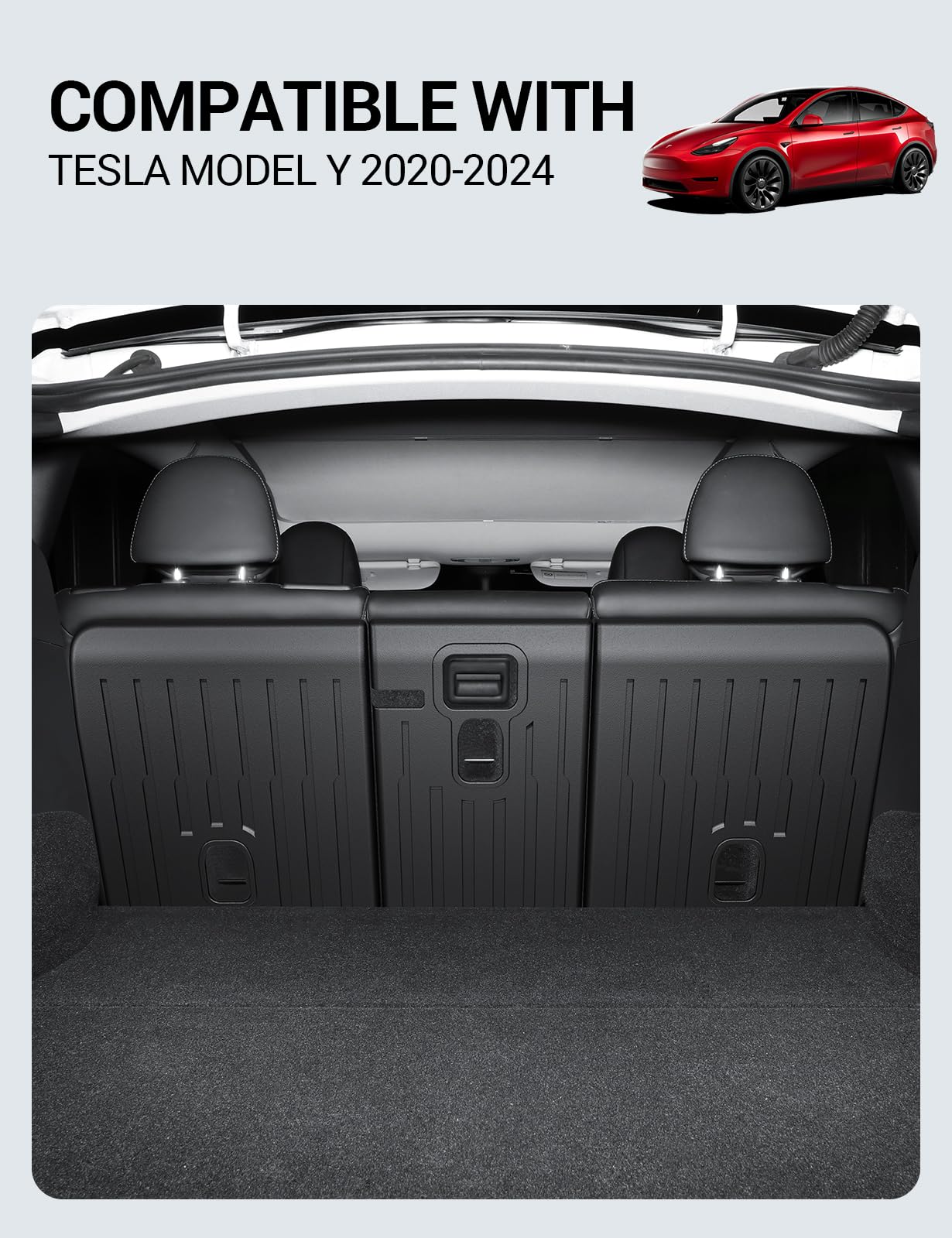 BASENOR 3PCS Tesla Model Y Second Row Seats Back Cover All Weather TPE Rear Back Seat Protector Waterproof Interior Backrest Cover Pet Mat for 2024-2020 Model Y Accessories