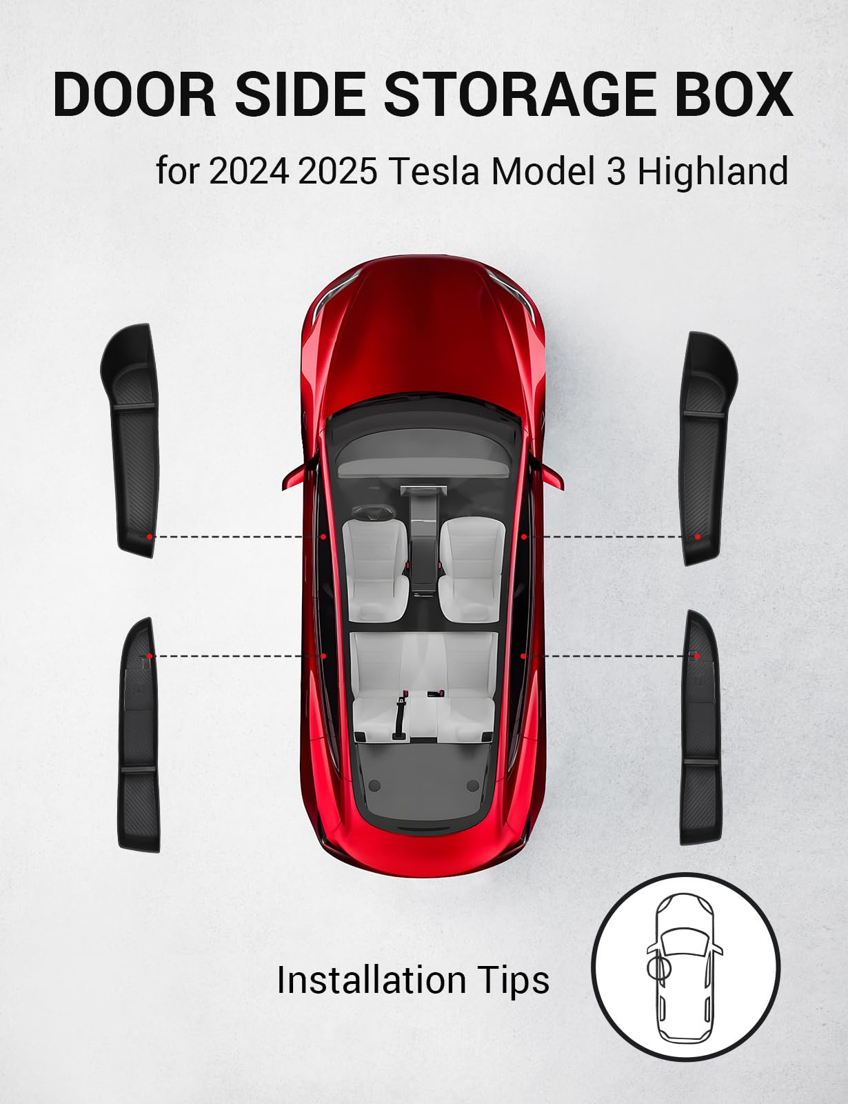 BASENOR 2025 2024 Tesla Model 3 Door Side Storage Box, Door Pocket Liners, TPE Front & Rear Side Organizer Tray Protector Liner for Model 3 Highland Refresh Accessories Set of 4